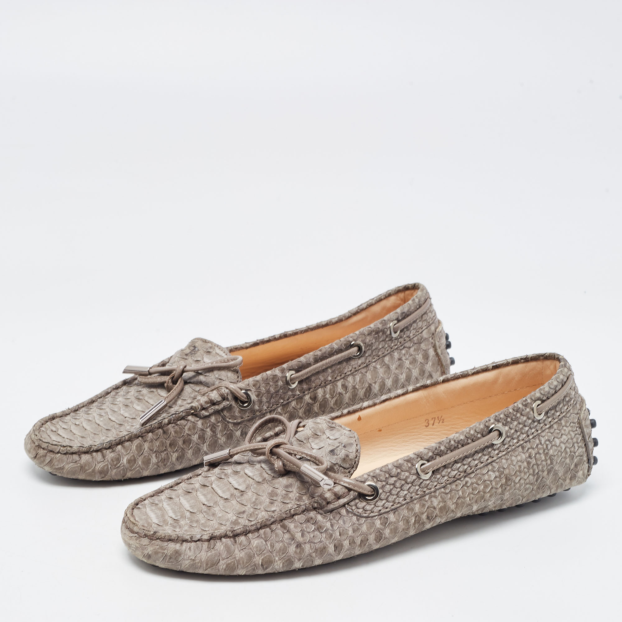 

Tod's Dark Grey Leather Python Embossed Penny Loafers Size