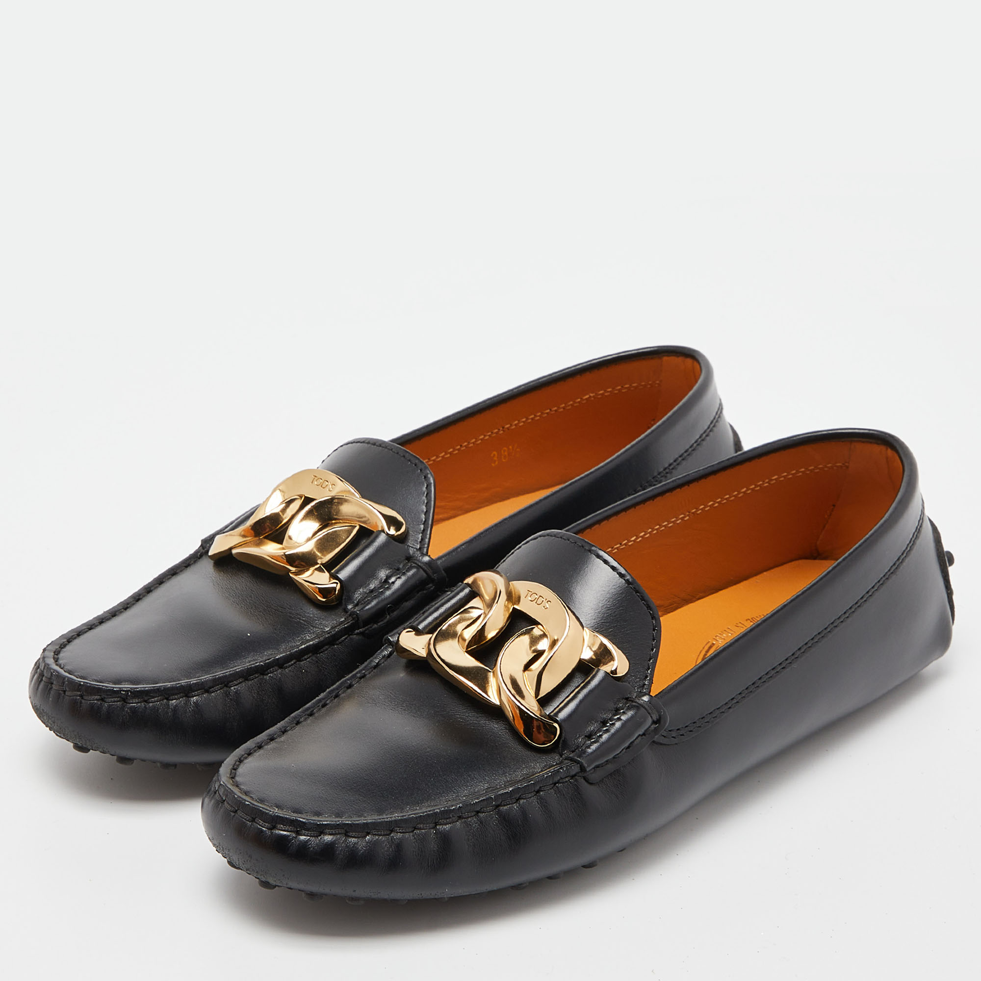 

Tod's Black Leather Gommino Slip On Loafers Size