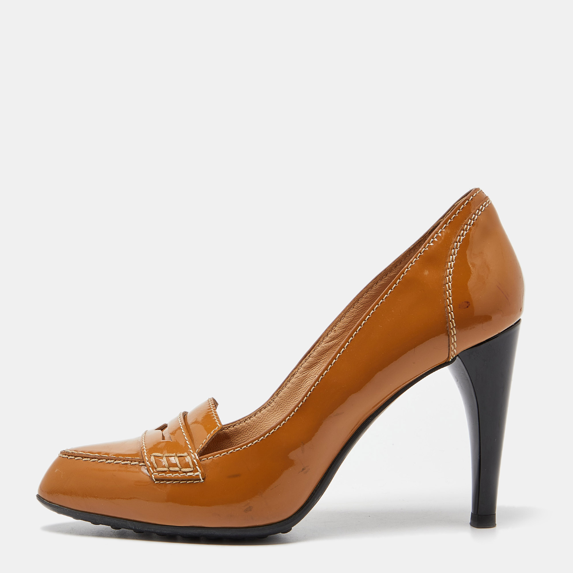 

Tod's Tan Patent Leather Pointed Toe Loafer Pumps Size