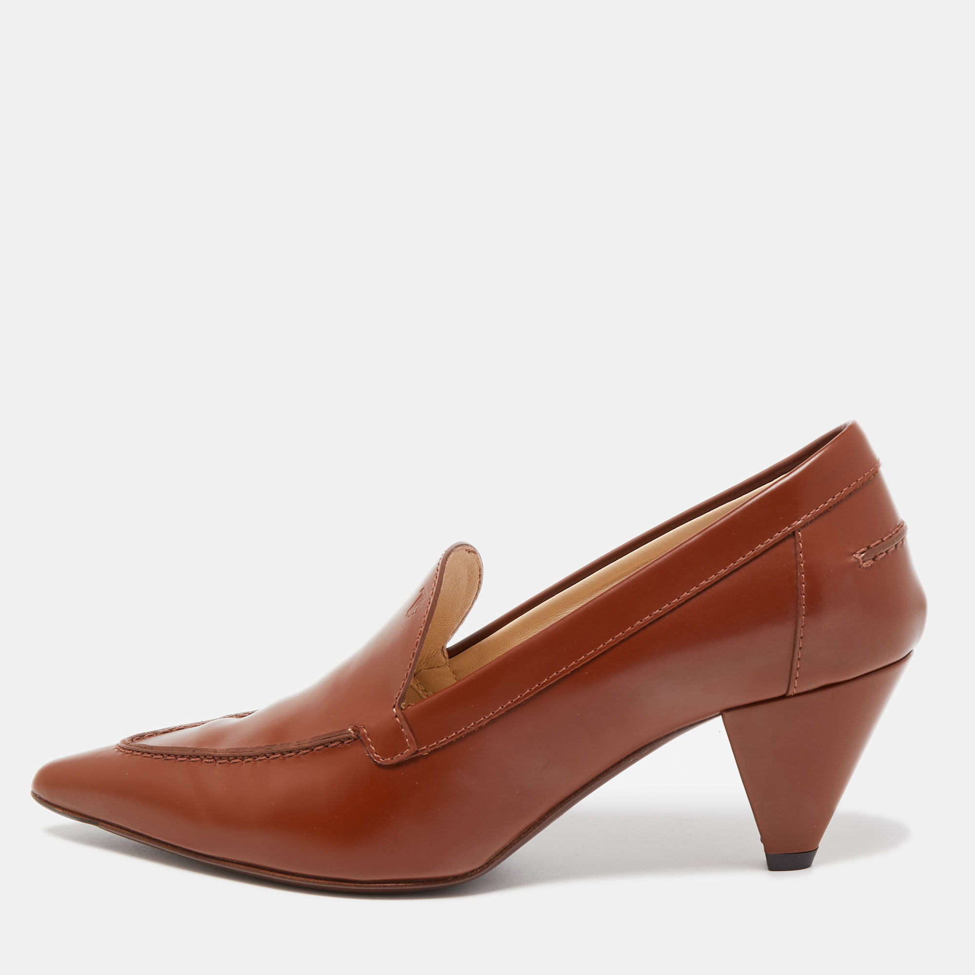 

Tod’s Brown Leather Pointed Toe Penny Loafer Pumps Size