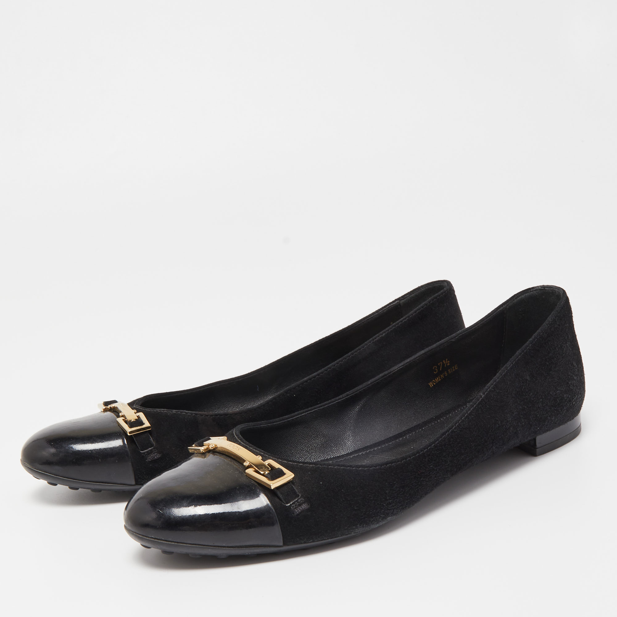 

Tod's Black Suede and Patent Leather Buckle Ballet Flats Size