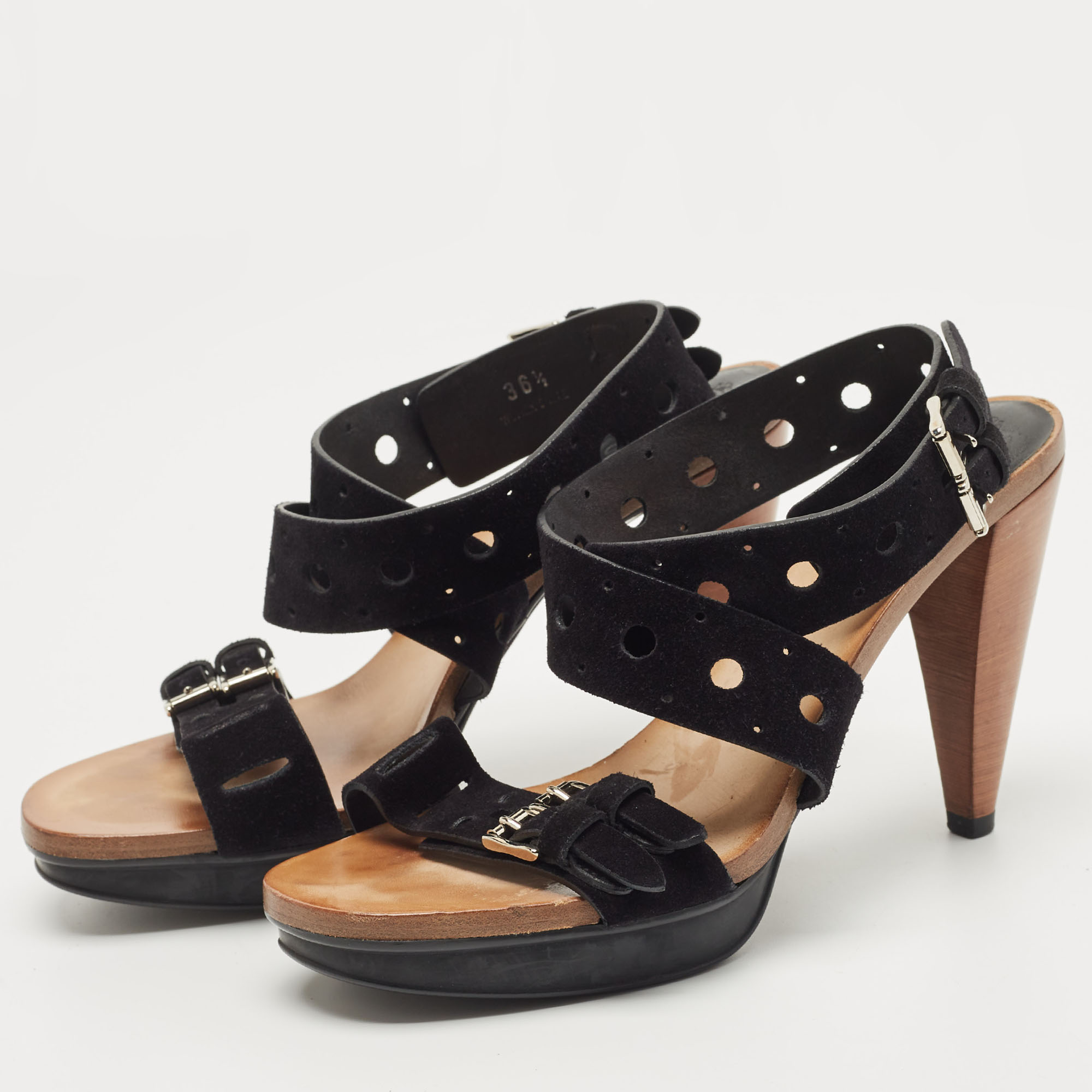 

Tod's Black Suede Platform Ankle Strap Sandals Size