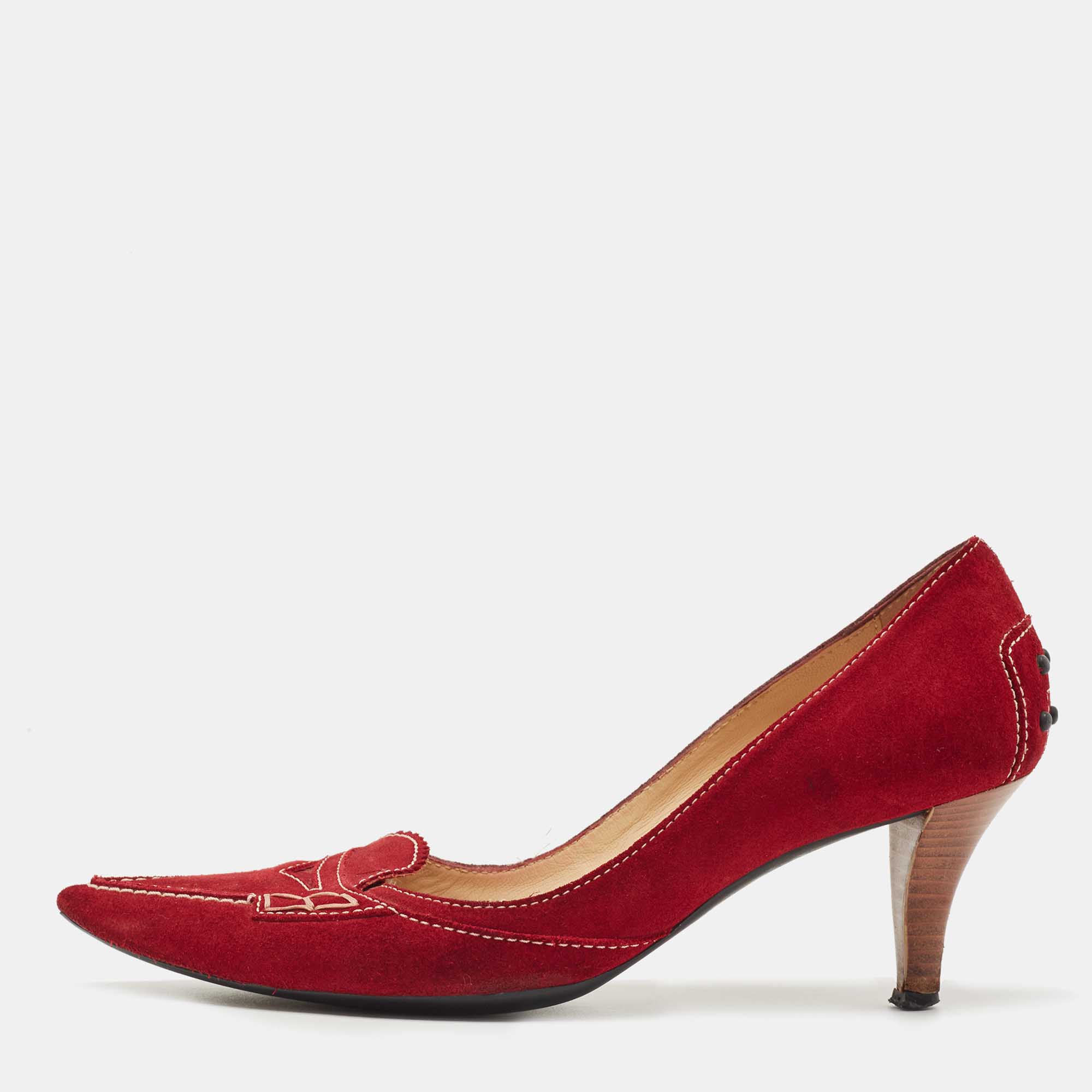 Pre-owned Tod's Dark Red Suede Loafer Pumps Size 39