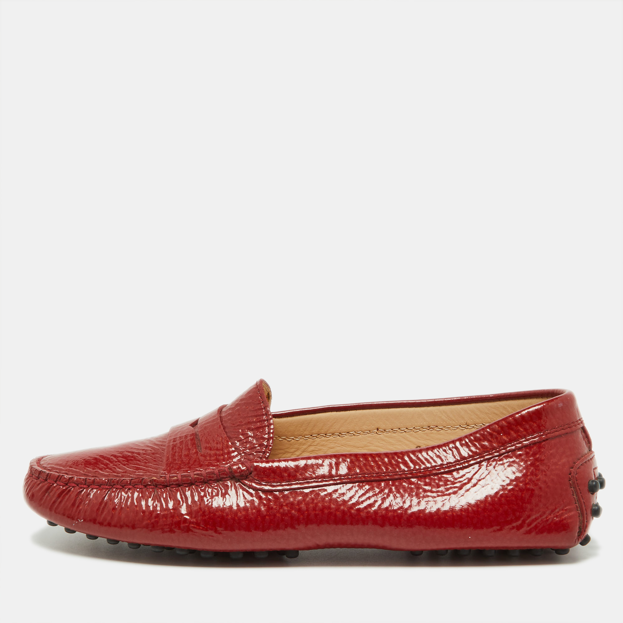 Pre-owned Tod's Red Patent Leather Penny Loafers Size 36