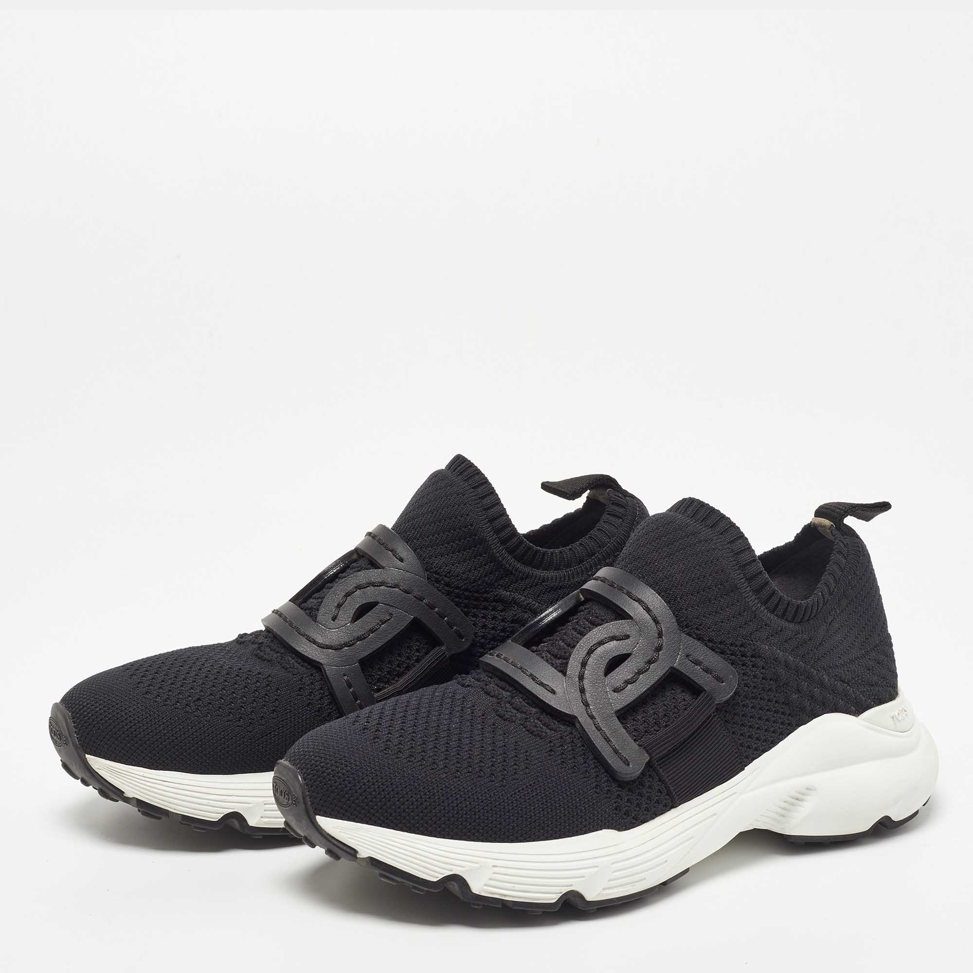 

Tod's Black Knit Fabric Chain Detail Slip On Sneakers Size