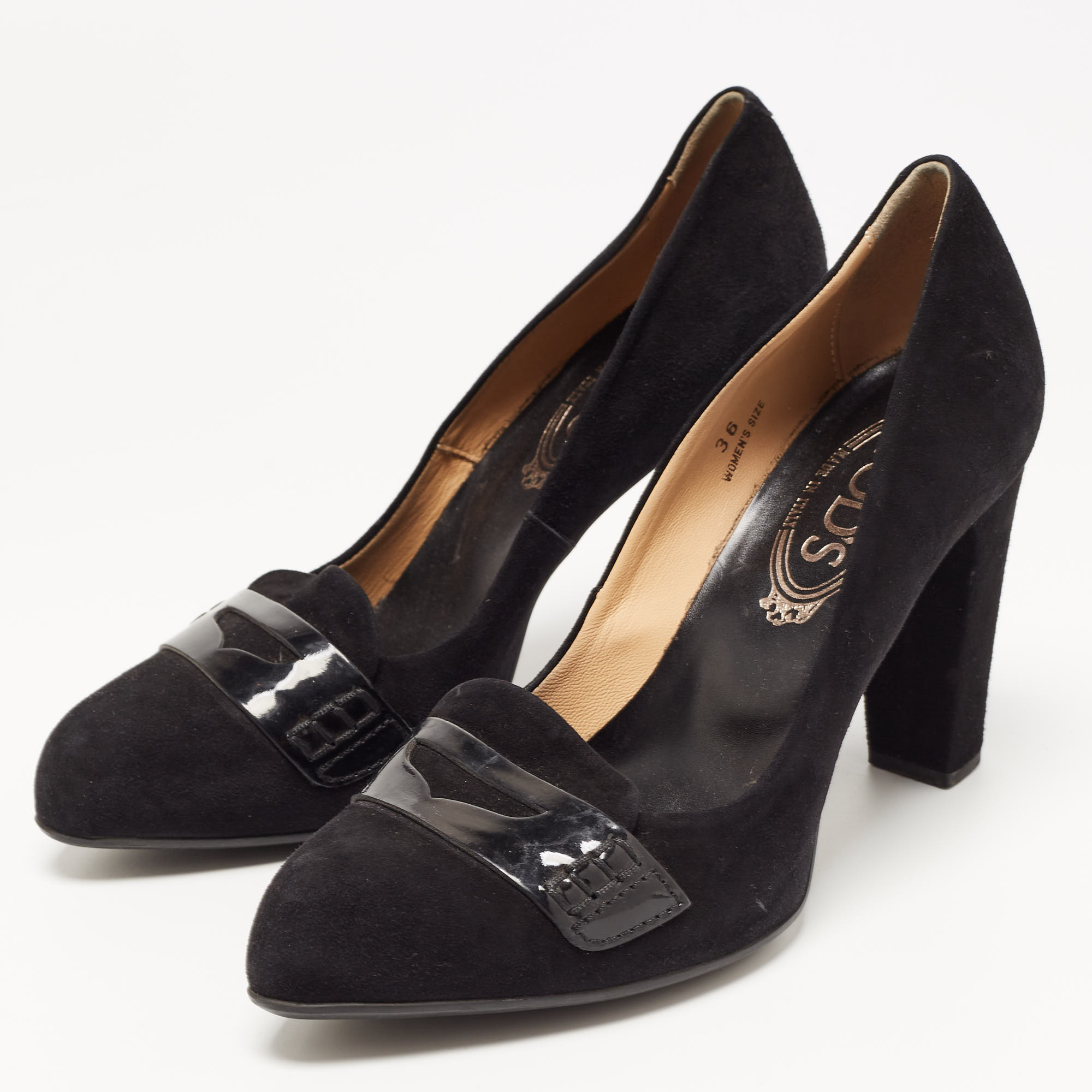 

Tod's Black Suede Penny Loafer Pumps Size