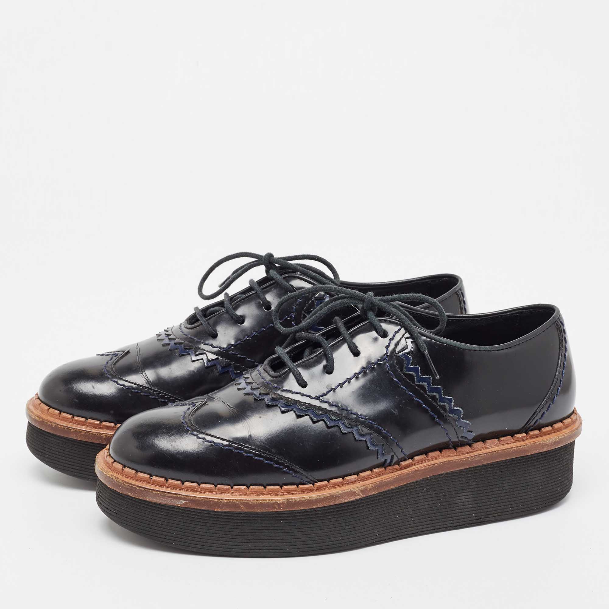 

Tod's Black Leather Lace Up Platform Sneakers Size
