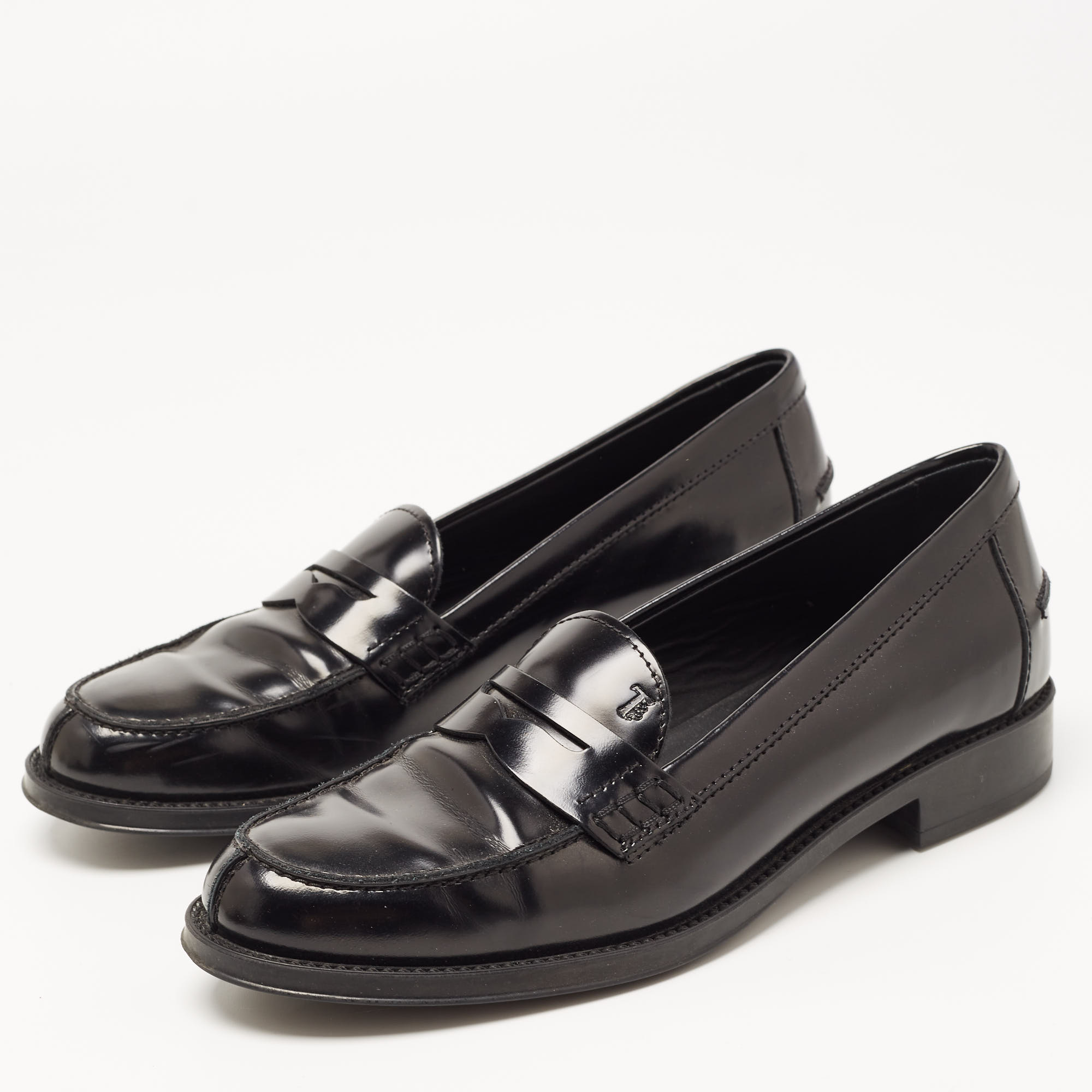 

Tod's Black Leather Penny Slip On Loafers Size
