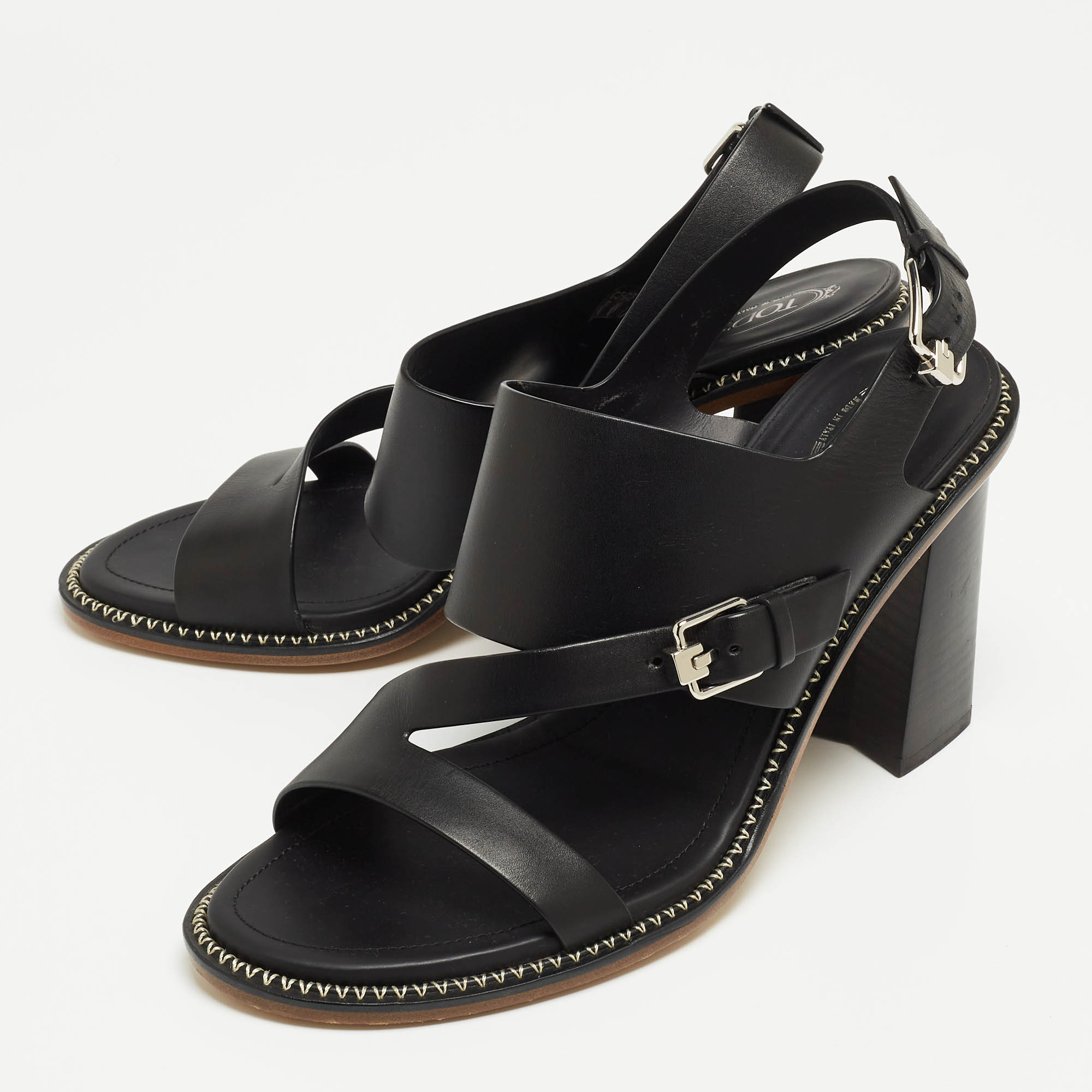 

Tod's Black Leather Open Toe Ankle Strap Sandals Size