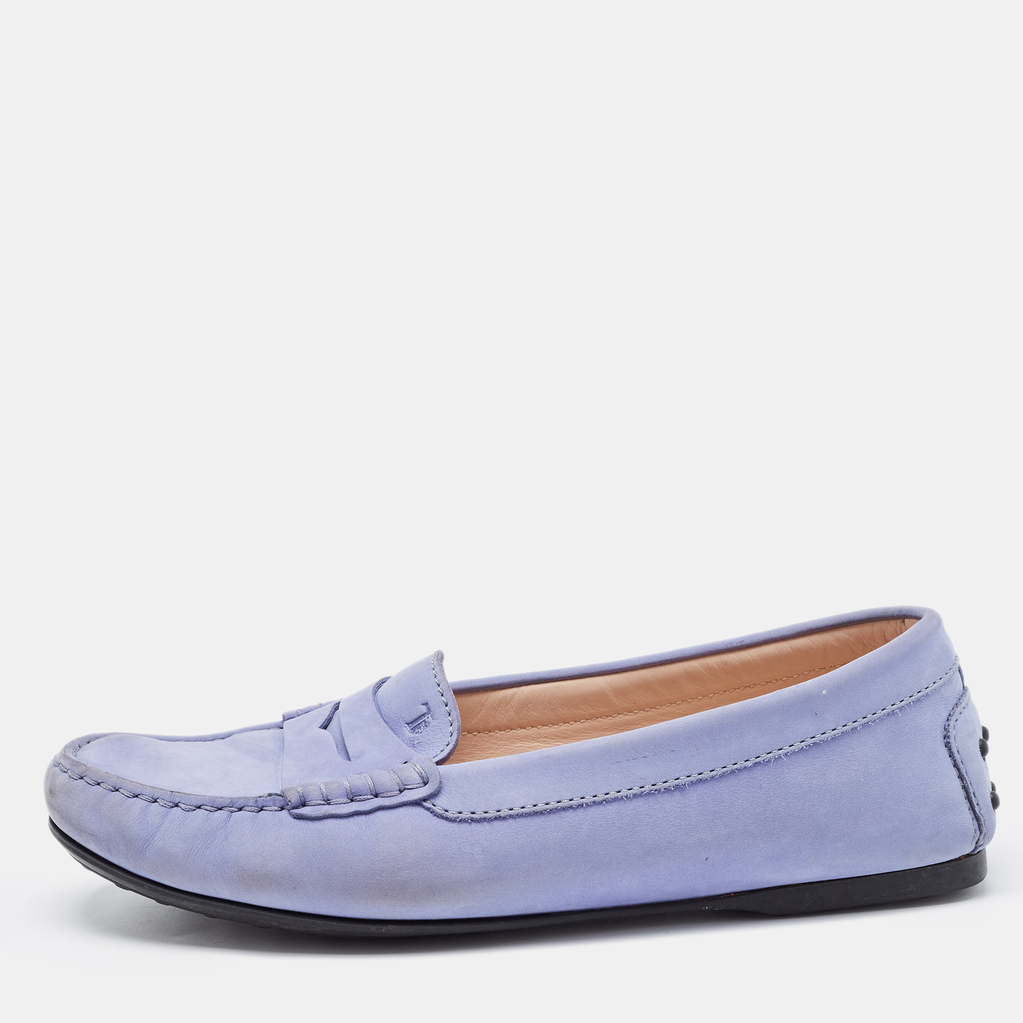 

Tod's Lilac Nubuck Leather Penny Slip On Loafers Size, Purple