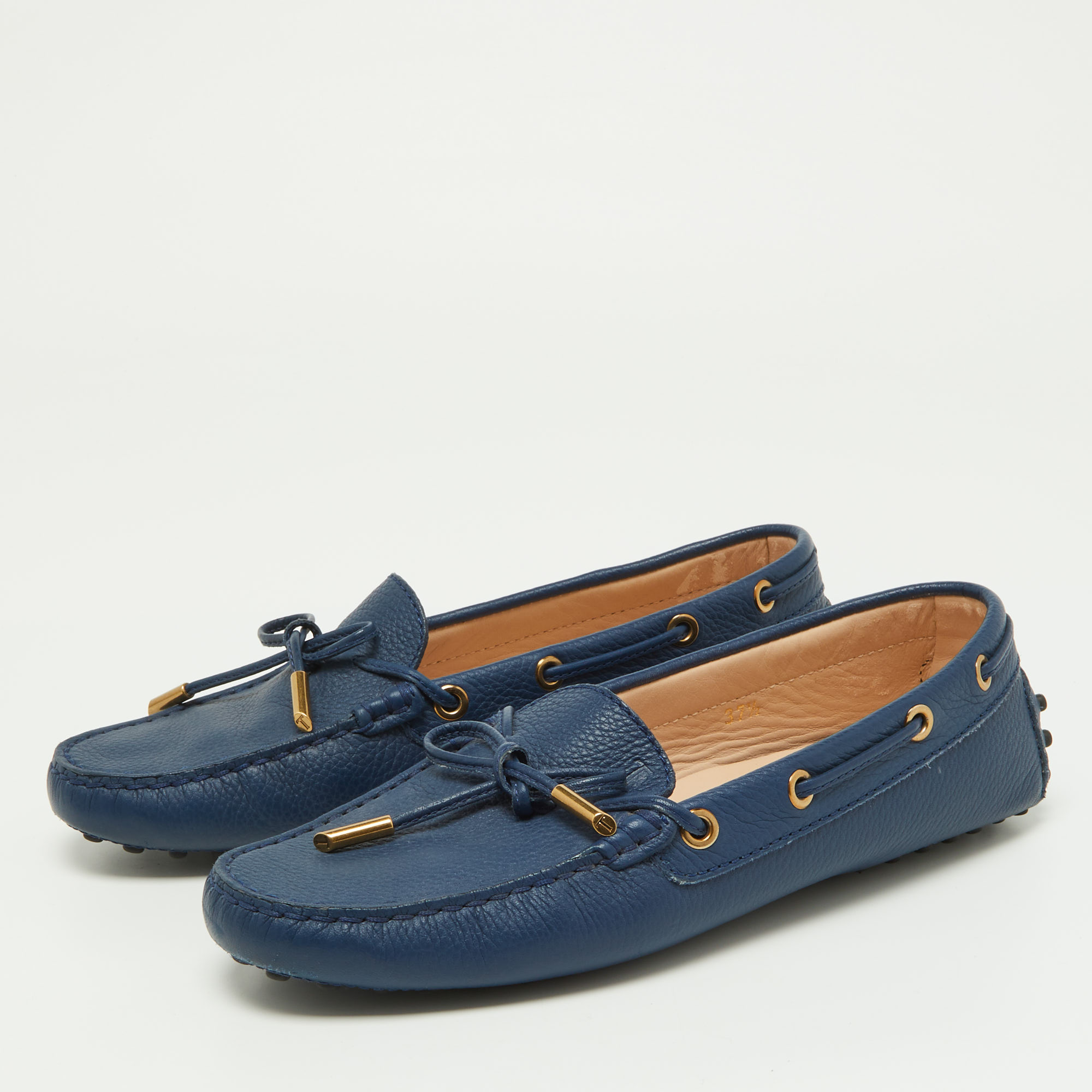 

Tod's Blue Leather Bow Slip On Loafers Size