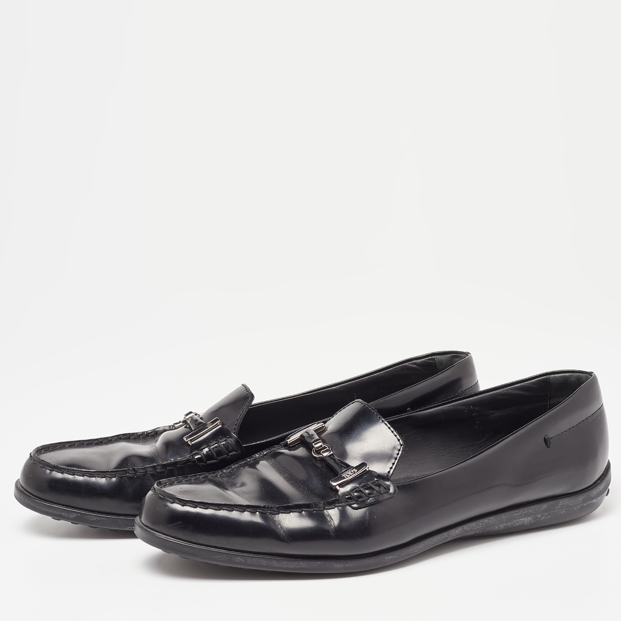 

Tod's Black Leather Icon Bit Slip On Loafers Size