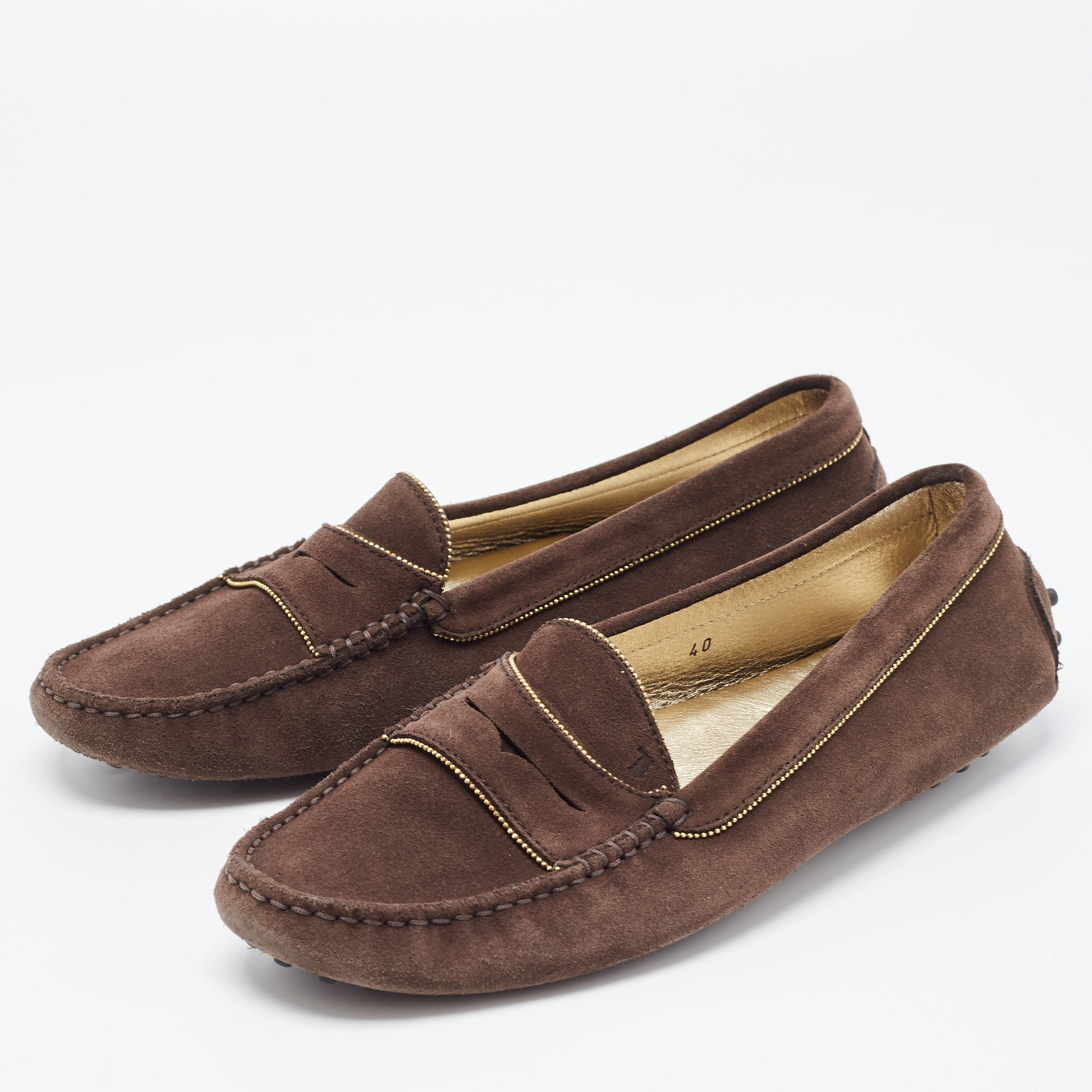 

Tod's Brown Suede Beaded Penny Loafers Size