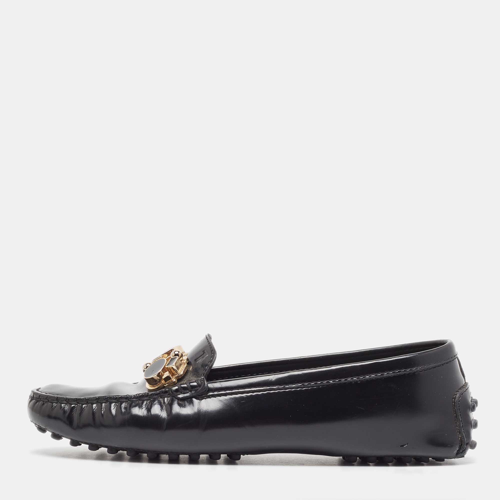 

Tod's Black Patent Leather Crystal Embellished Loafers Size