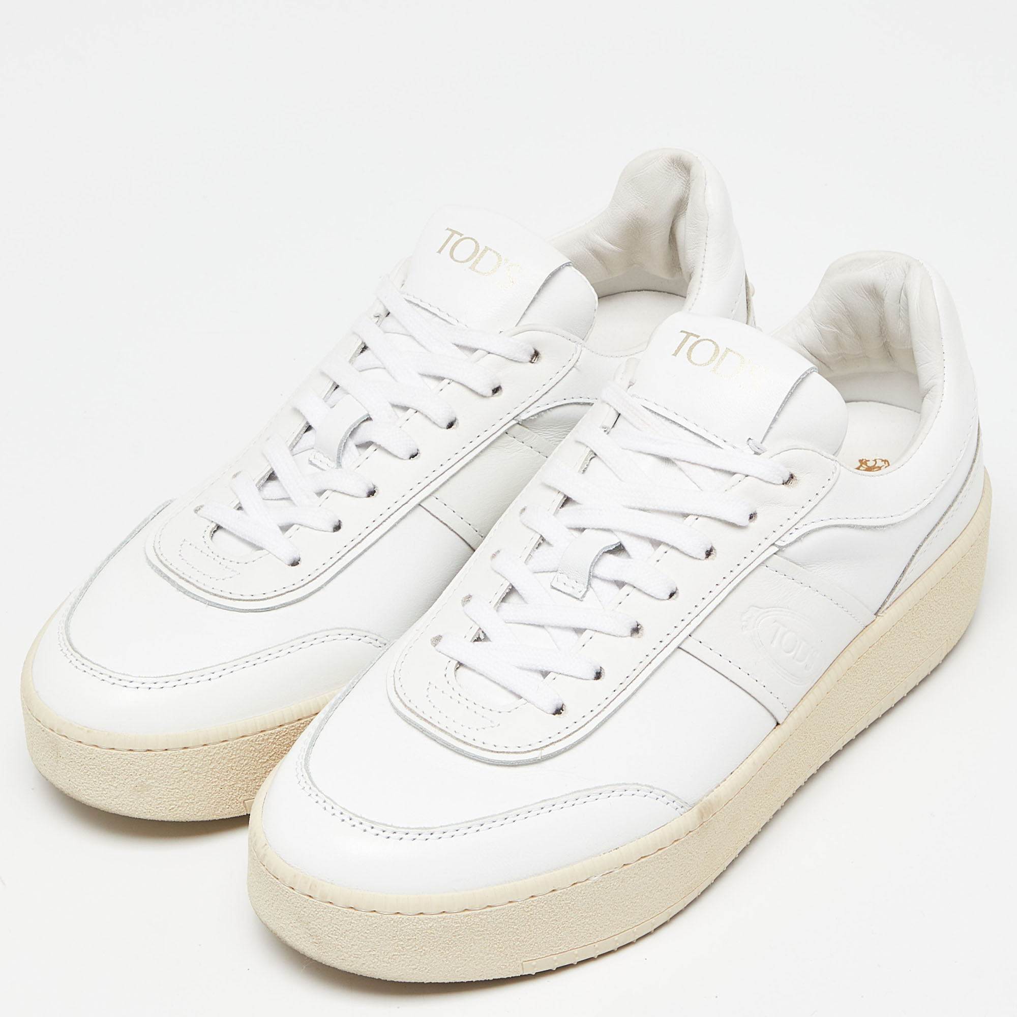 

Tod's White Leather Lace Up Sneakers Size