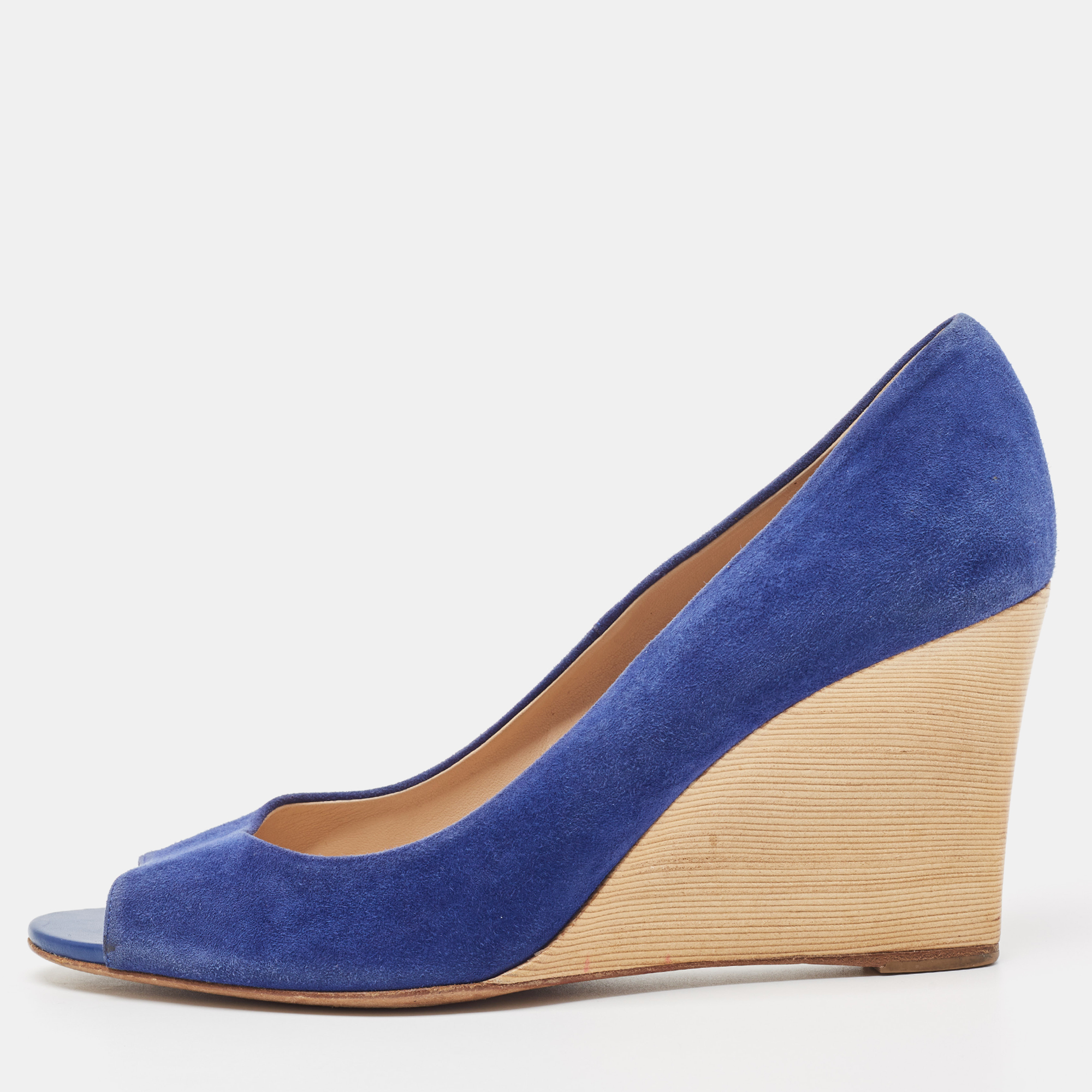 

Tod's Blue Suede Wedge Peep Toe Pumps Size