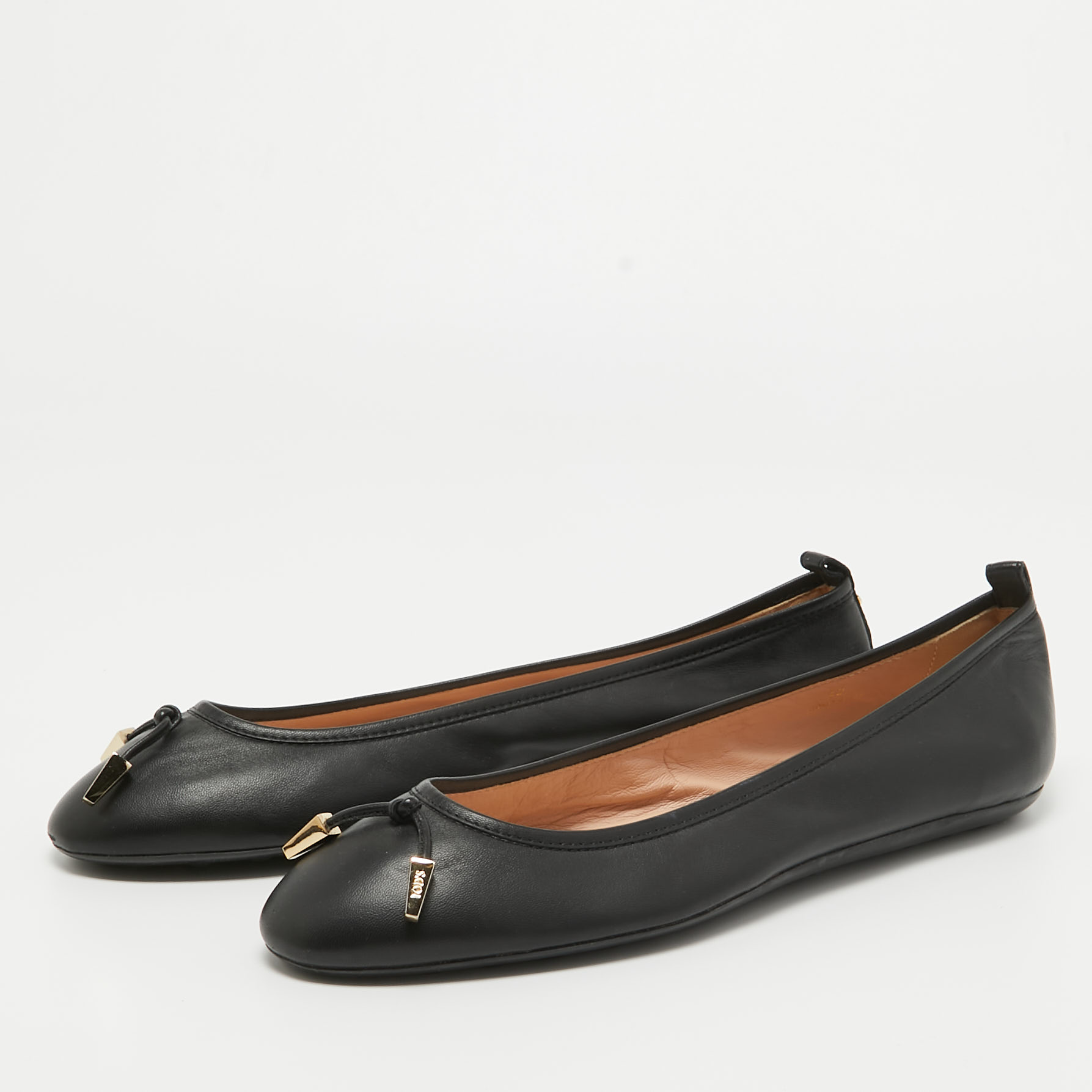 

Tod's Black Leather Studded Ballet Flats Size