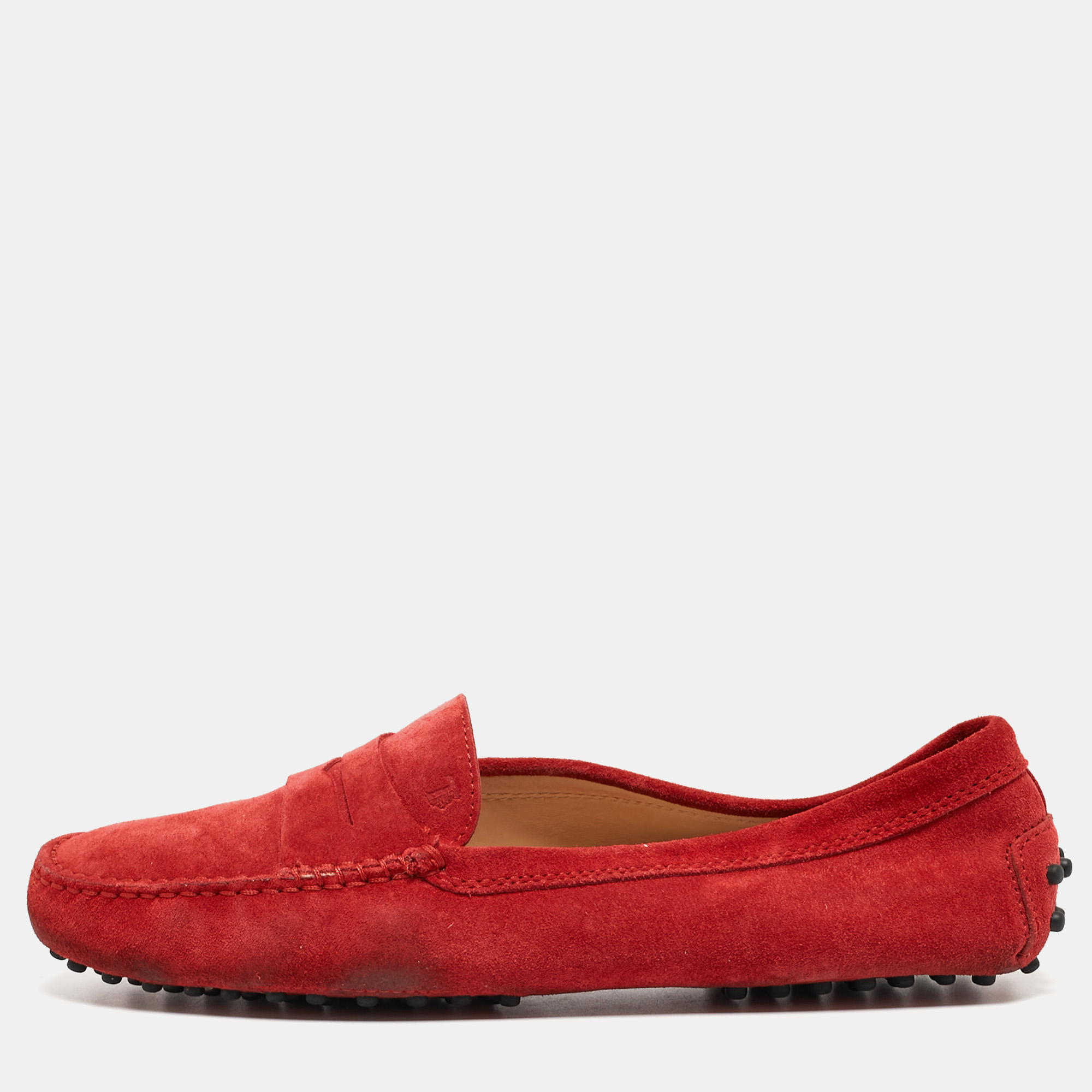 Pre-owned Tod's Red Suede Penny Loafers Size 39.5