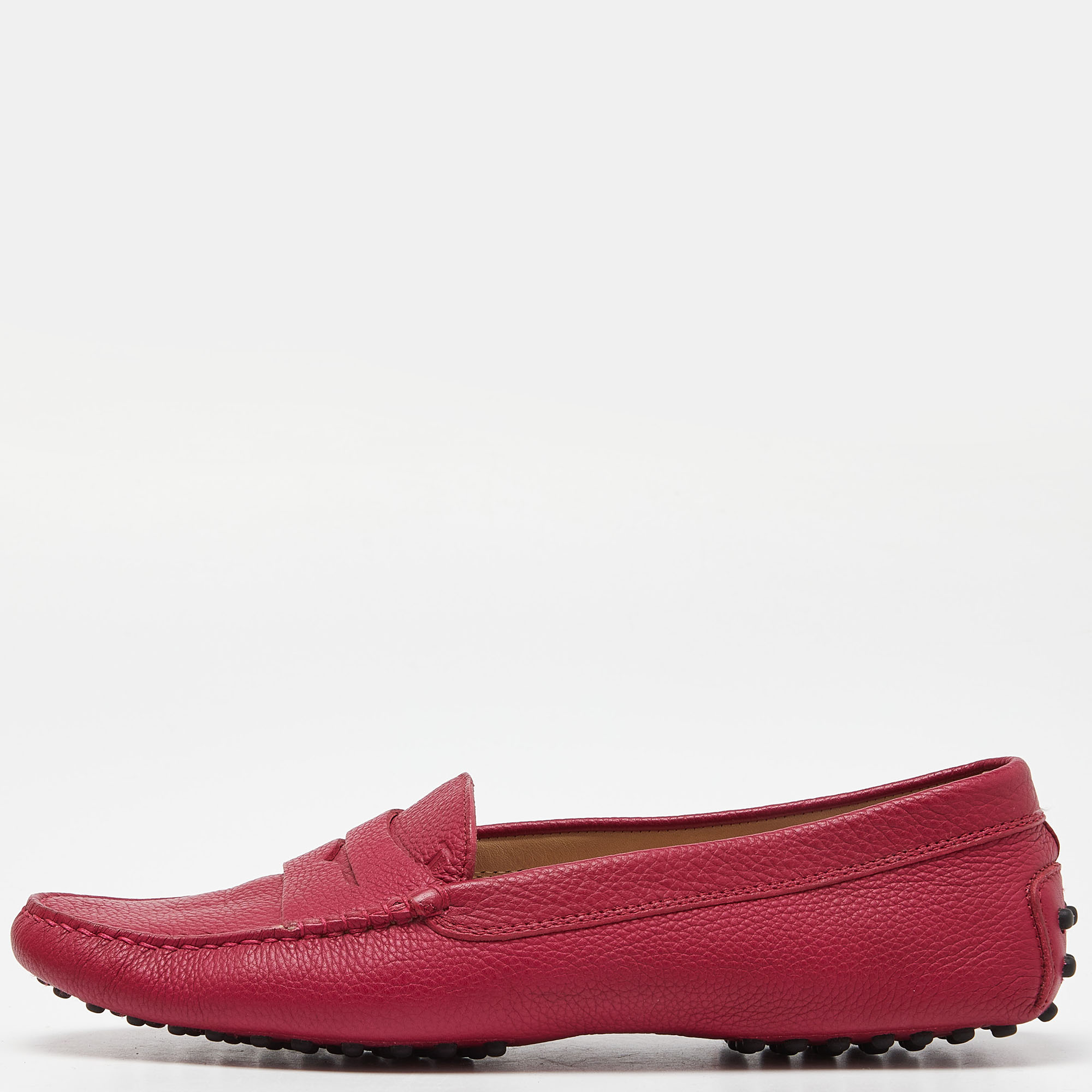 

Tod's Pink Leather Driver Penny Slip On Loafers Size