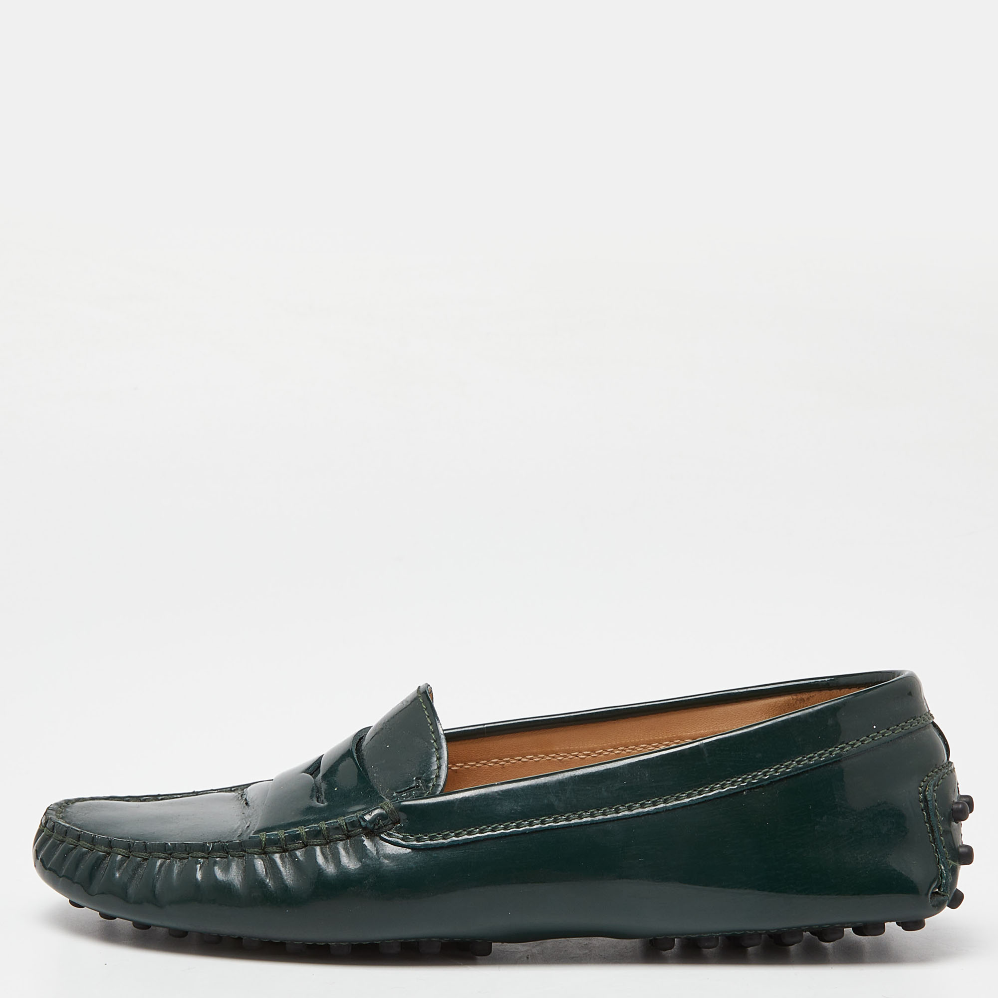 

Tod's Green Patent Leather Penny Slip On Loafers Size