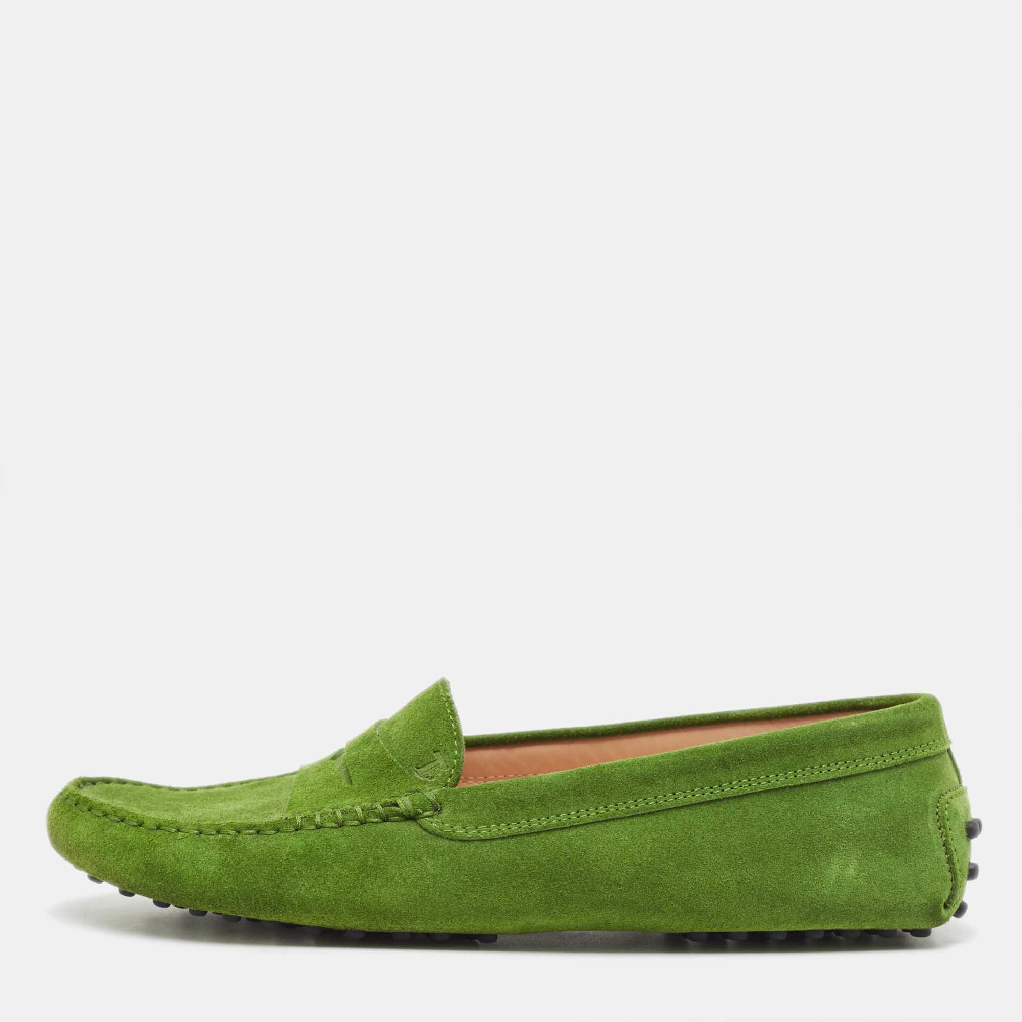 Pre-owned Tod's Green Suede Penny Loafers Size 39