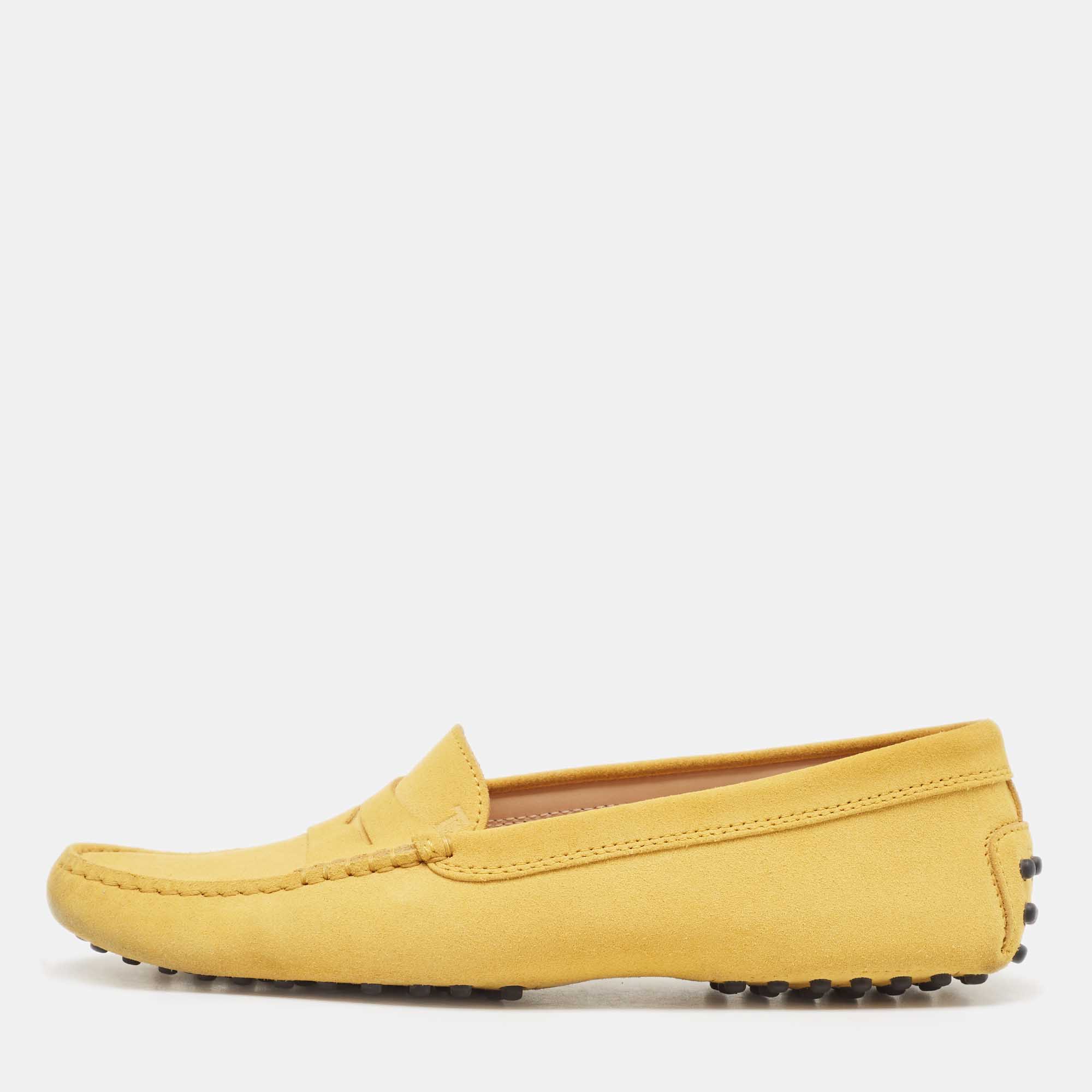 Pre-owned Tod's Yellow Suede Driving Loafers Size 39