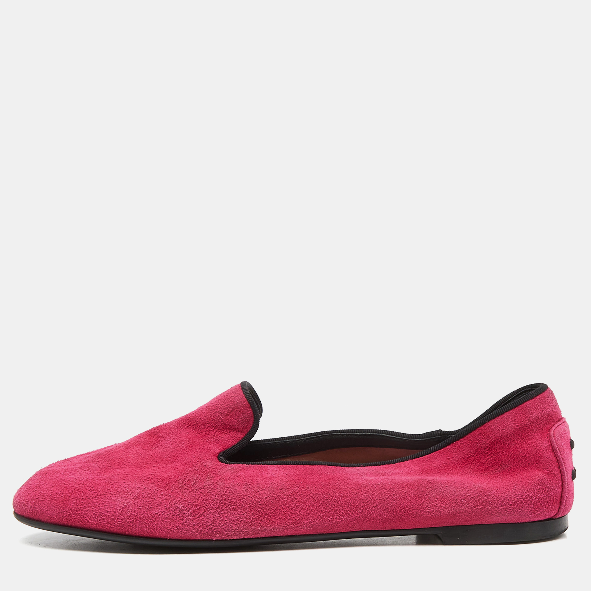Pre-owned Tod's Pink Suede Smoking Slippers Size 36.5