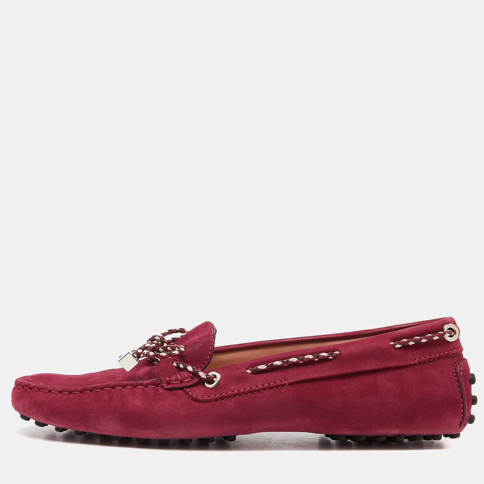 

Tod's Maroon Suede Gommino Slip On Loafers Size, Red