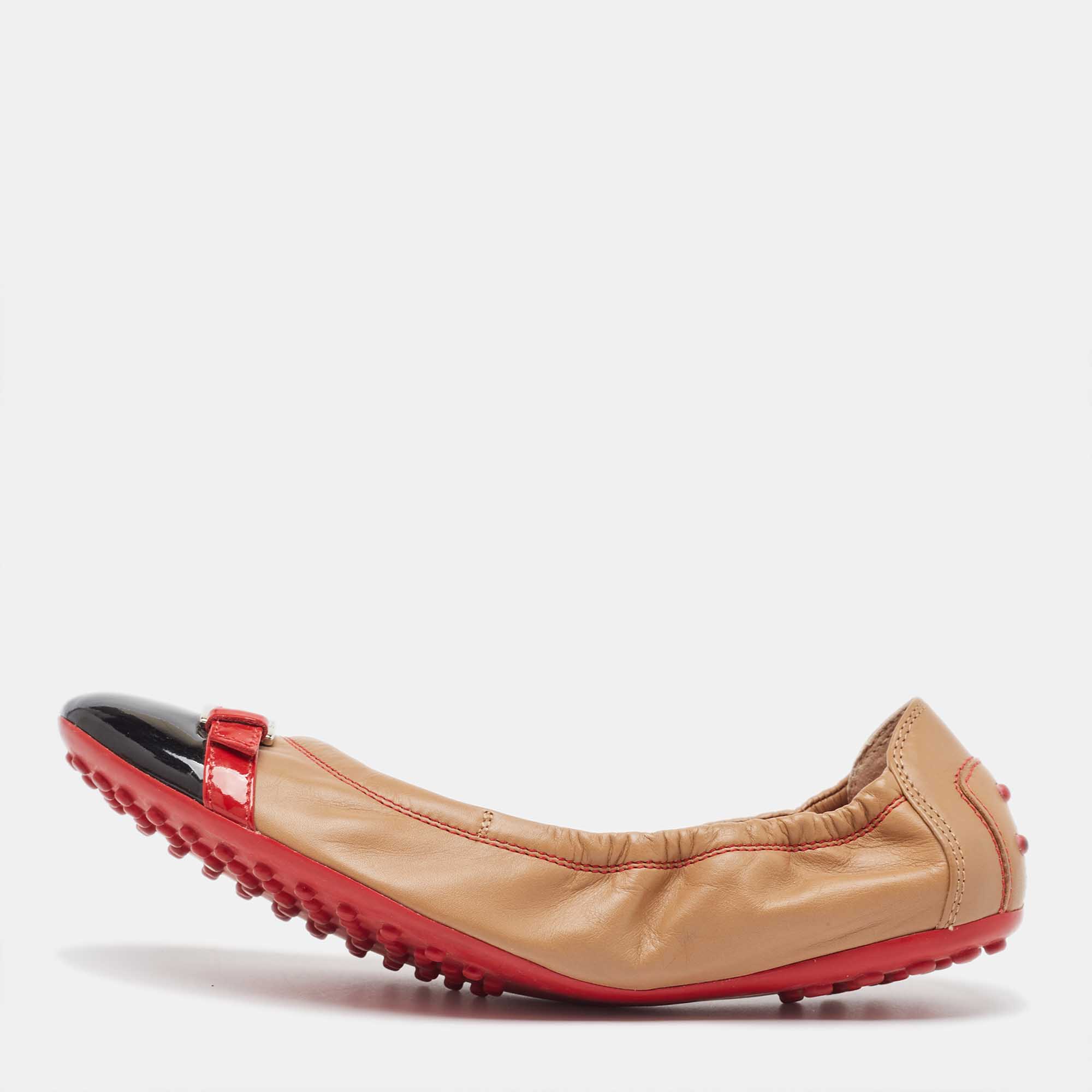 Tod's Brown Leather Scrunch Ballet Flats Size 38