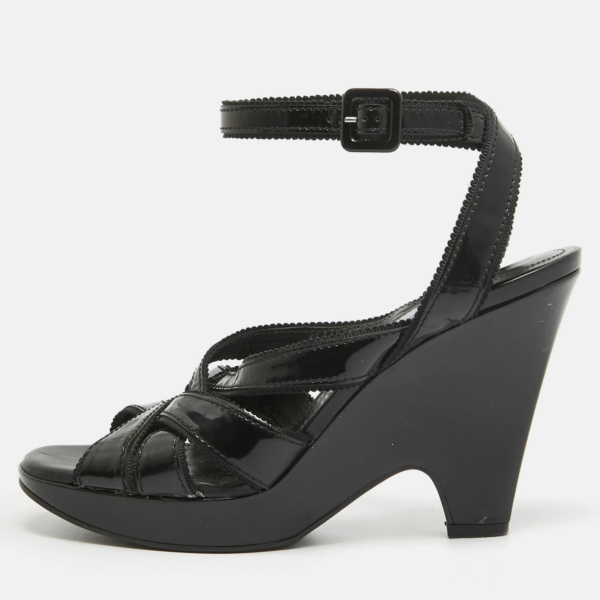 Tod's Black Patent Leather Strappy Platform Sandals Size 39