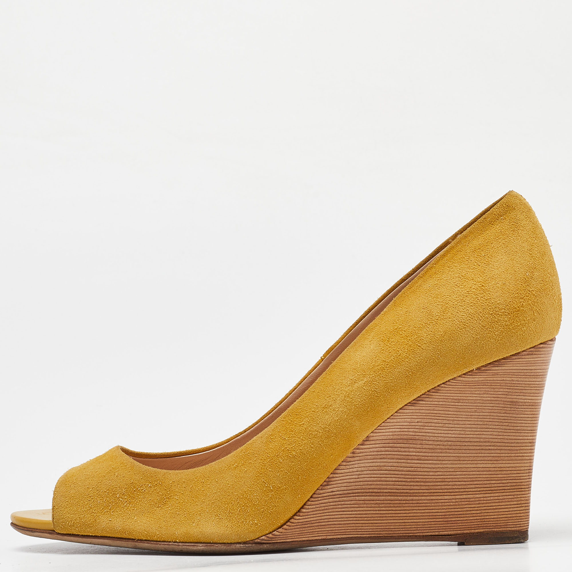 Tod's Yellow Suede Wedge Peep Toe Pumps Size 39