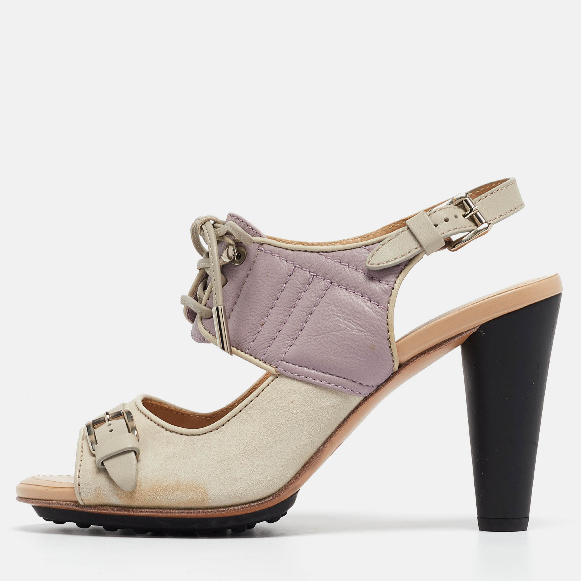 

Tods Grey/Purple Suede and Leather Ankle Strap Sandals Size