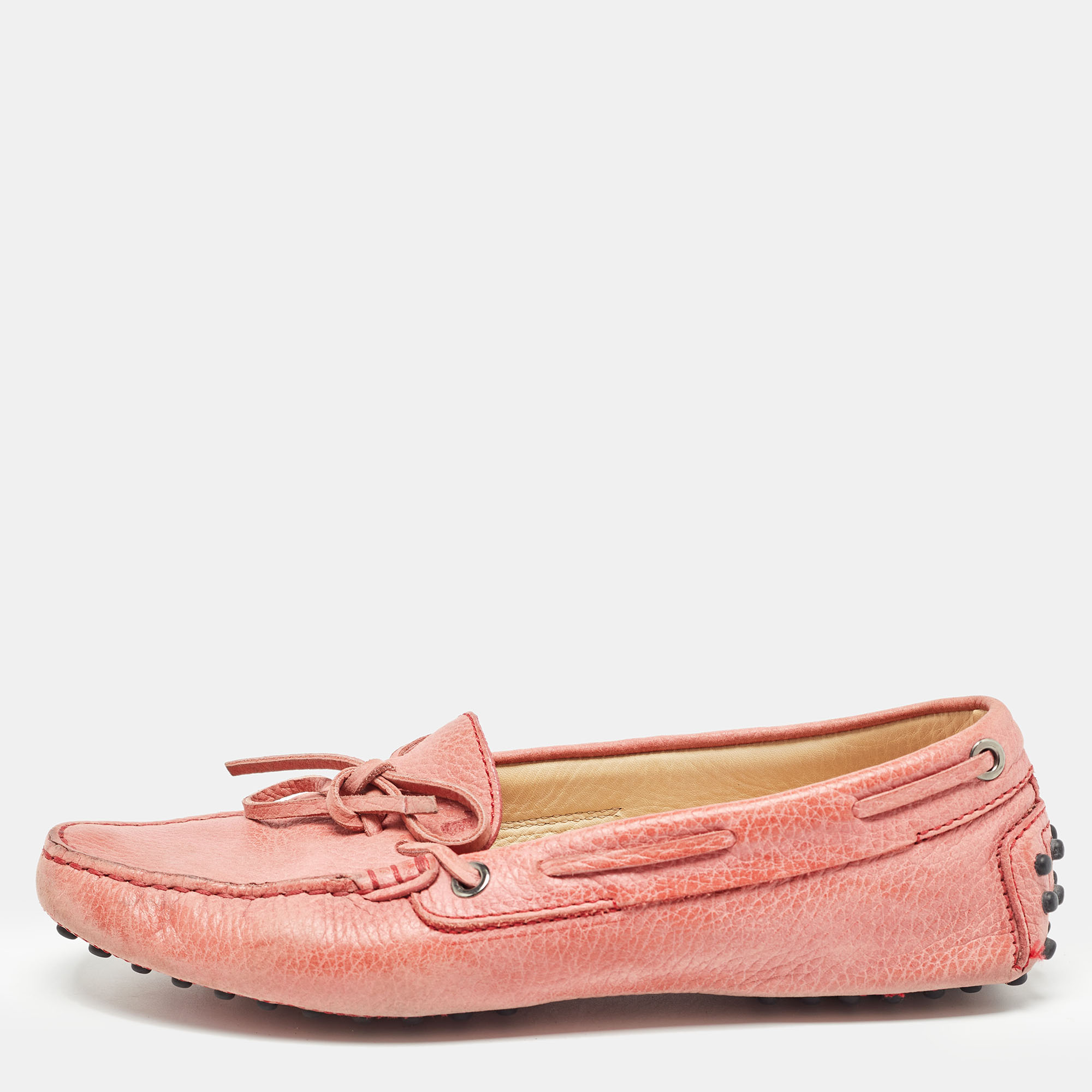 

Tod's Pink Leather Slip On Loafers Size