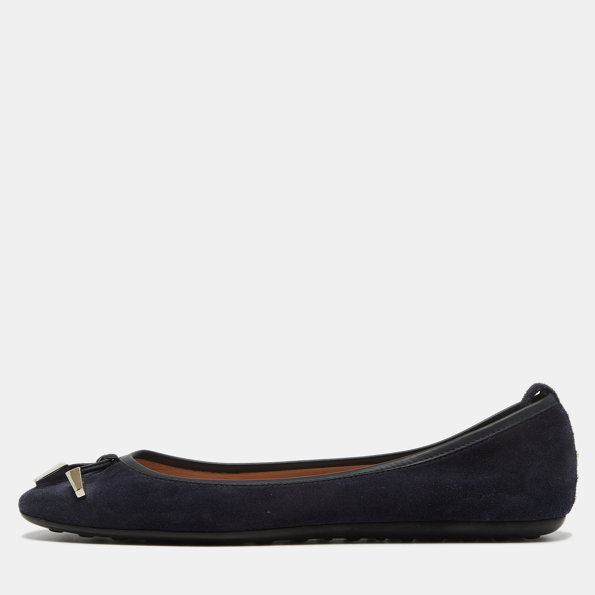 Pre-owned Tod's Navy Blue Suede Studded Ballet Flats Size 37.5