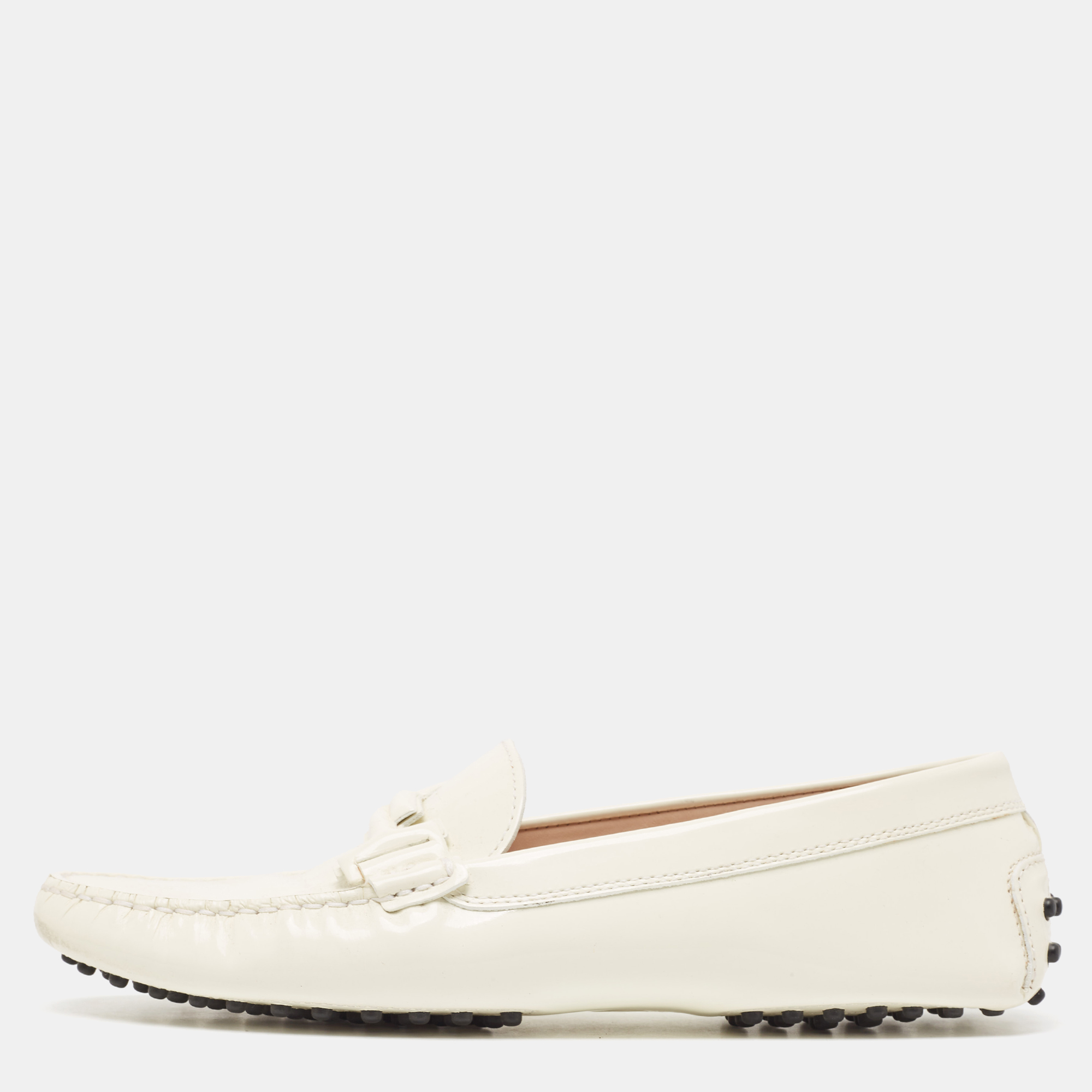 Pre Owned Tod's Off White Patent Leather Double T Loafers Size 40