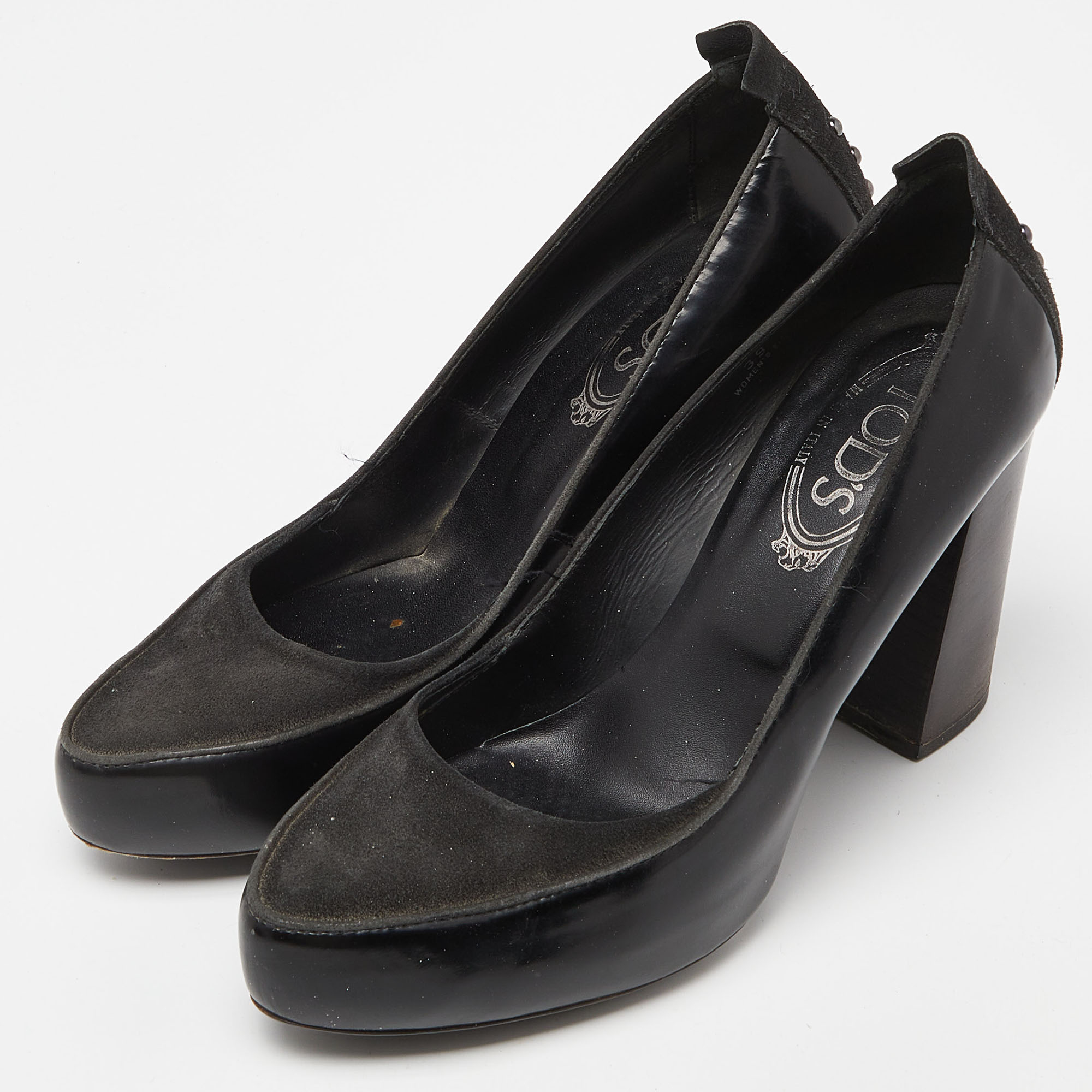 Tod`s Black Suede and Leather Platform Pumps Size 39 