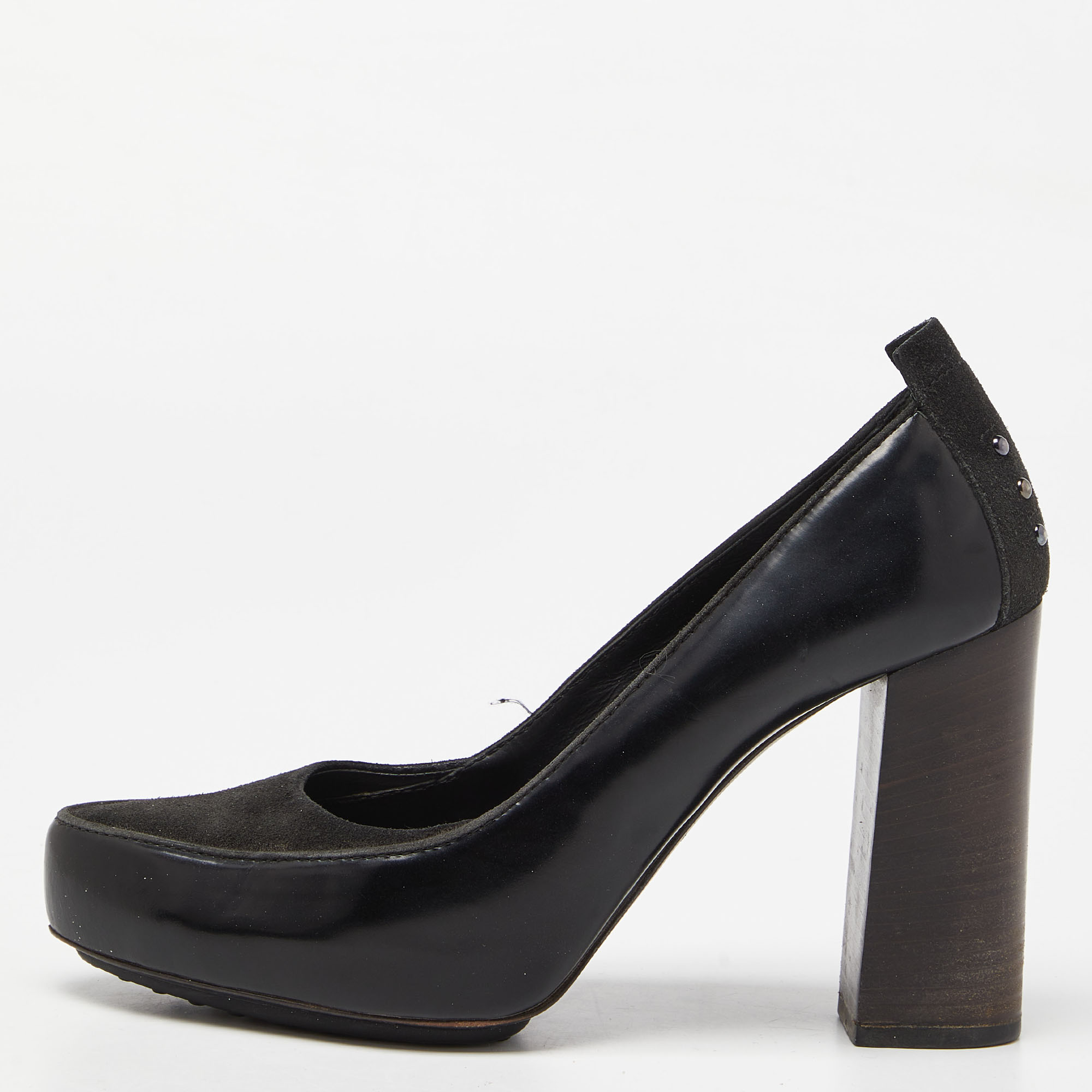 

Tod's Black Suede and Leather Platform Pumps Size