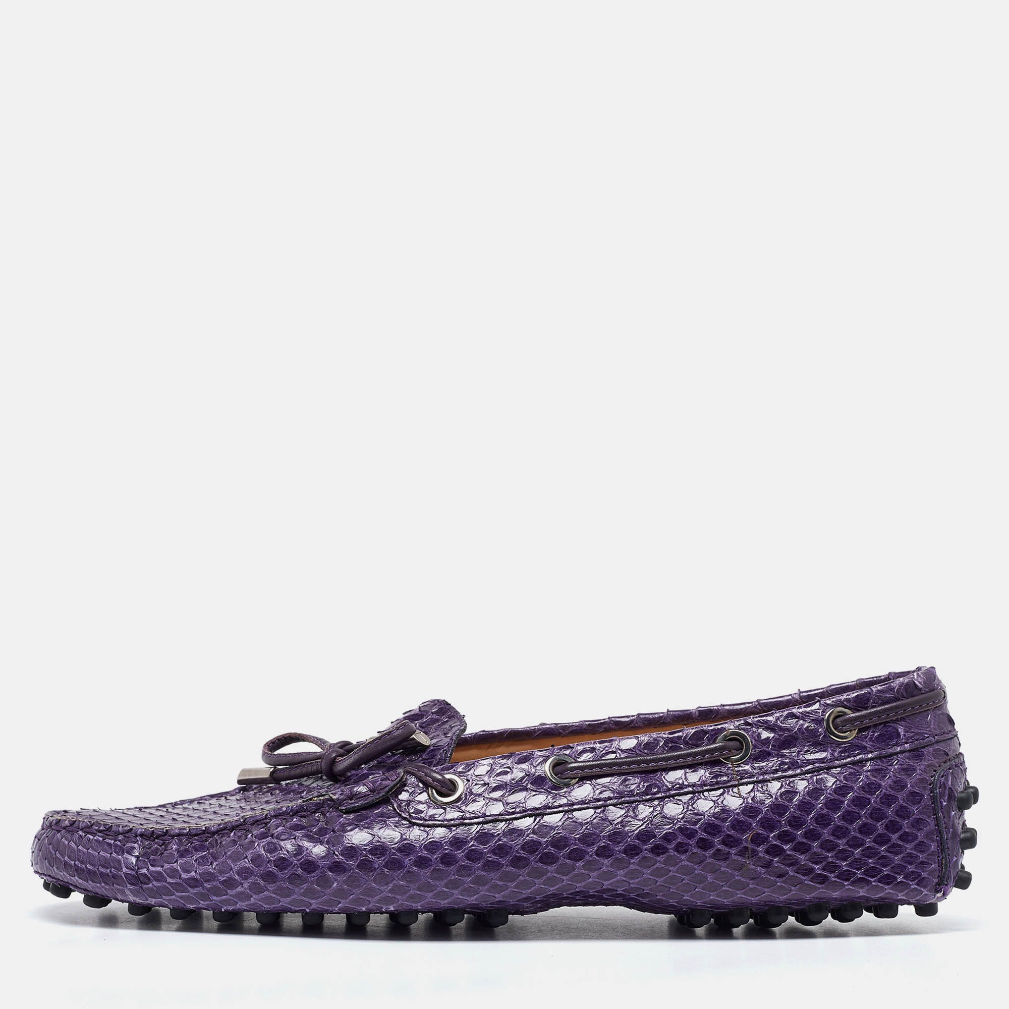 

Tod's Purple Python Bow Slip On Loafers Size