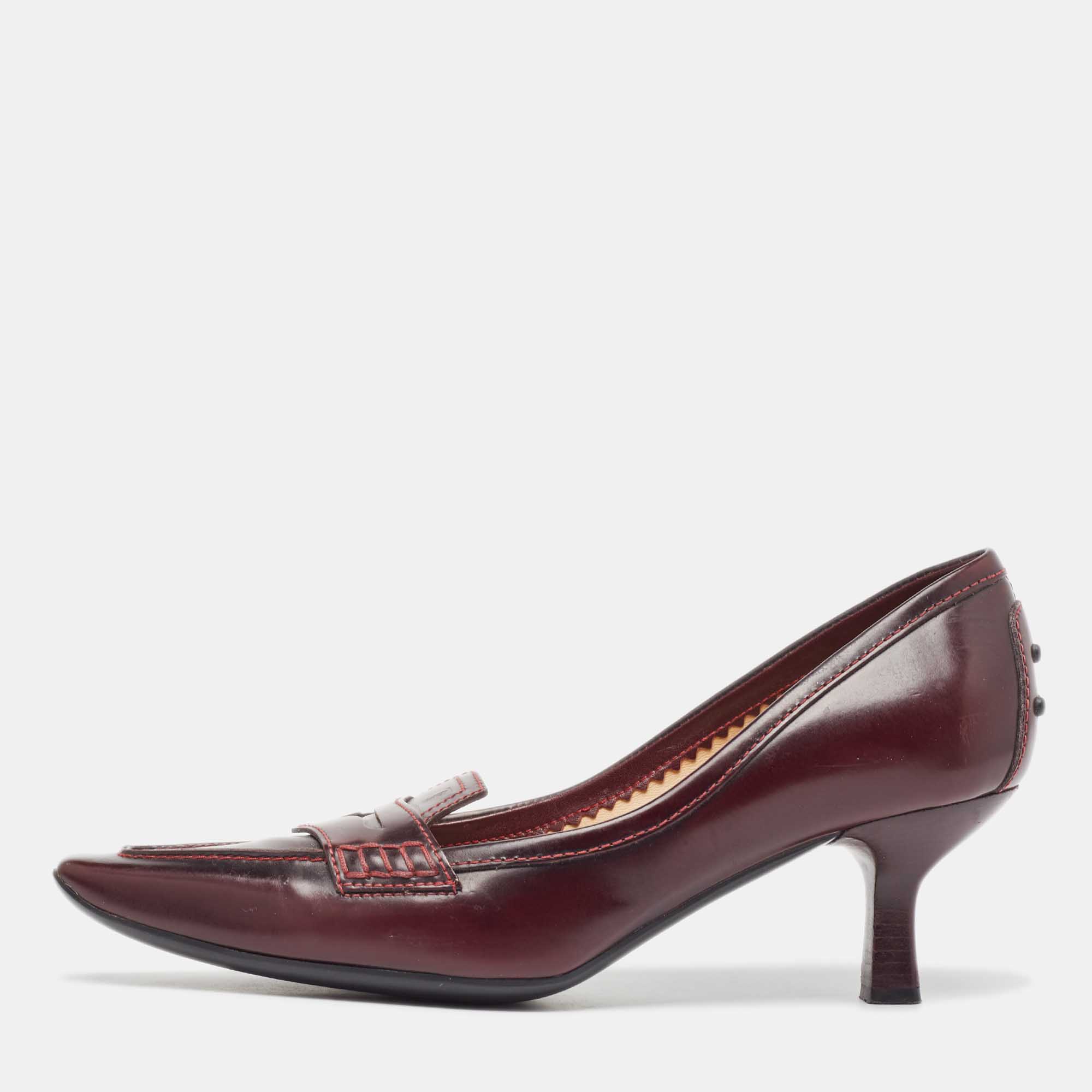 

Tod's Burgundy Leather Penny Loafer Pumps Size