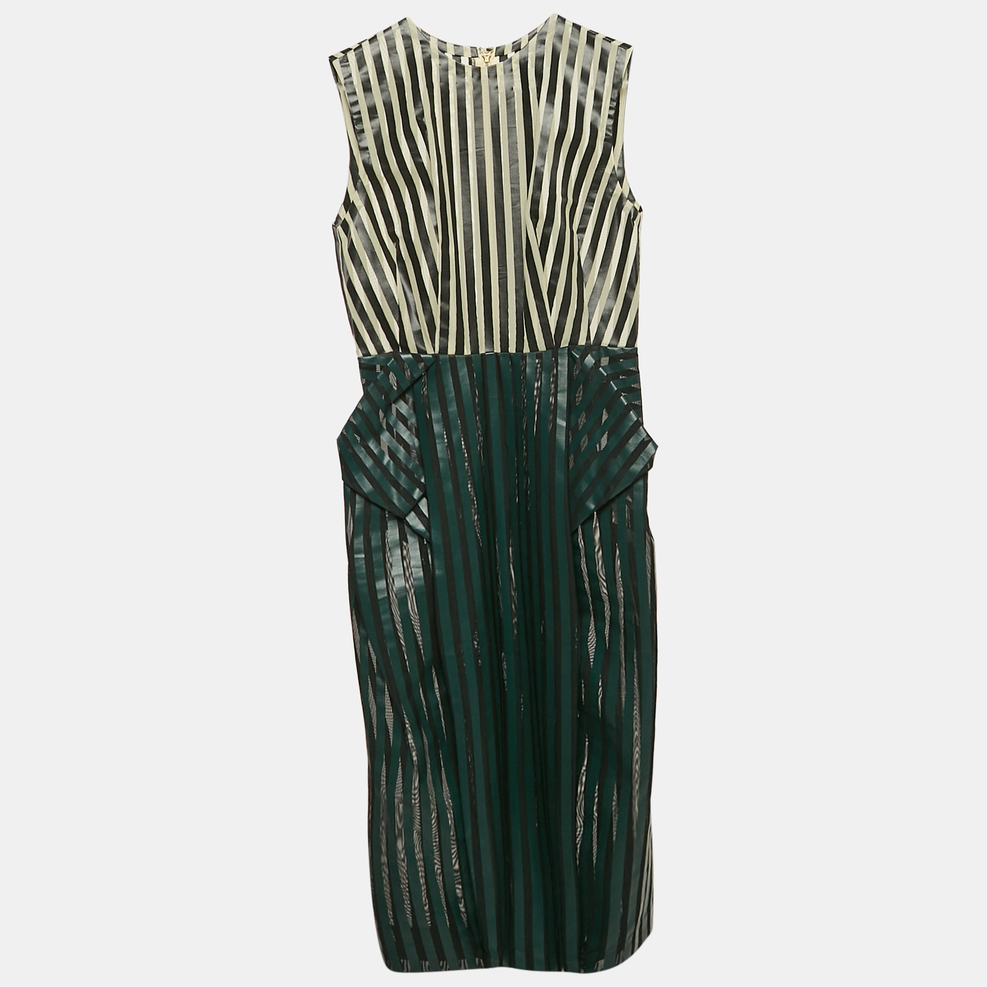 

Toga Archives Green Stripe Print Tulle Draped Short Dress S