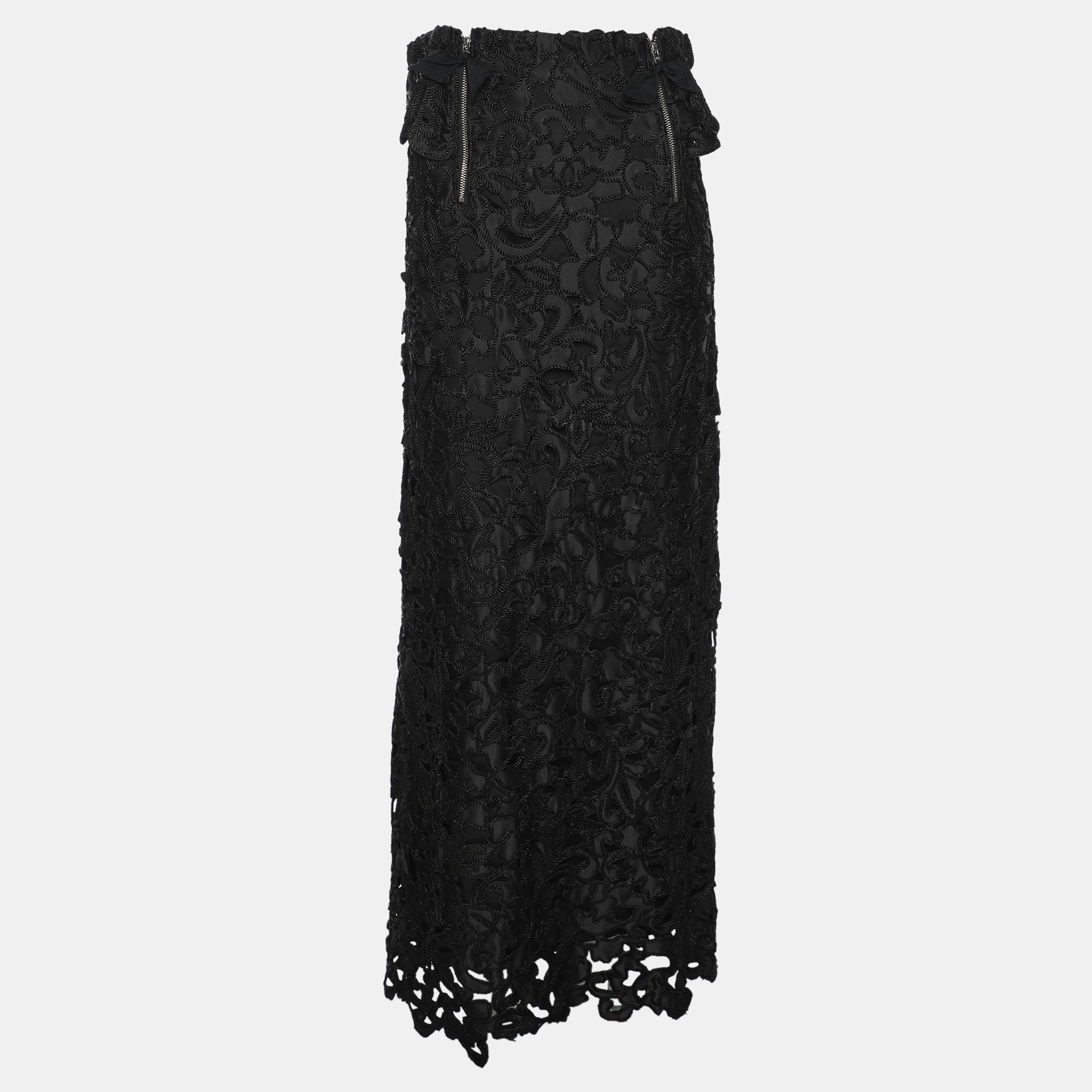 Pre-owned Toga Archieves Black Polyester And Chord Embroidered Strapless Midi Dress M