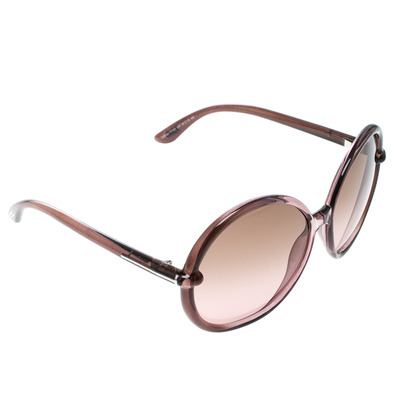 Pre Owned نظارة شمسية توم فورد TF 167 كاثلين بنفسجي فاتح مستديرة كبيرة