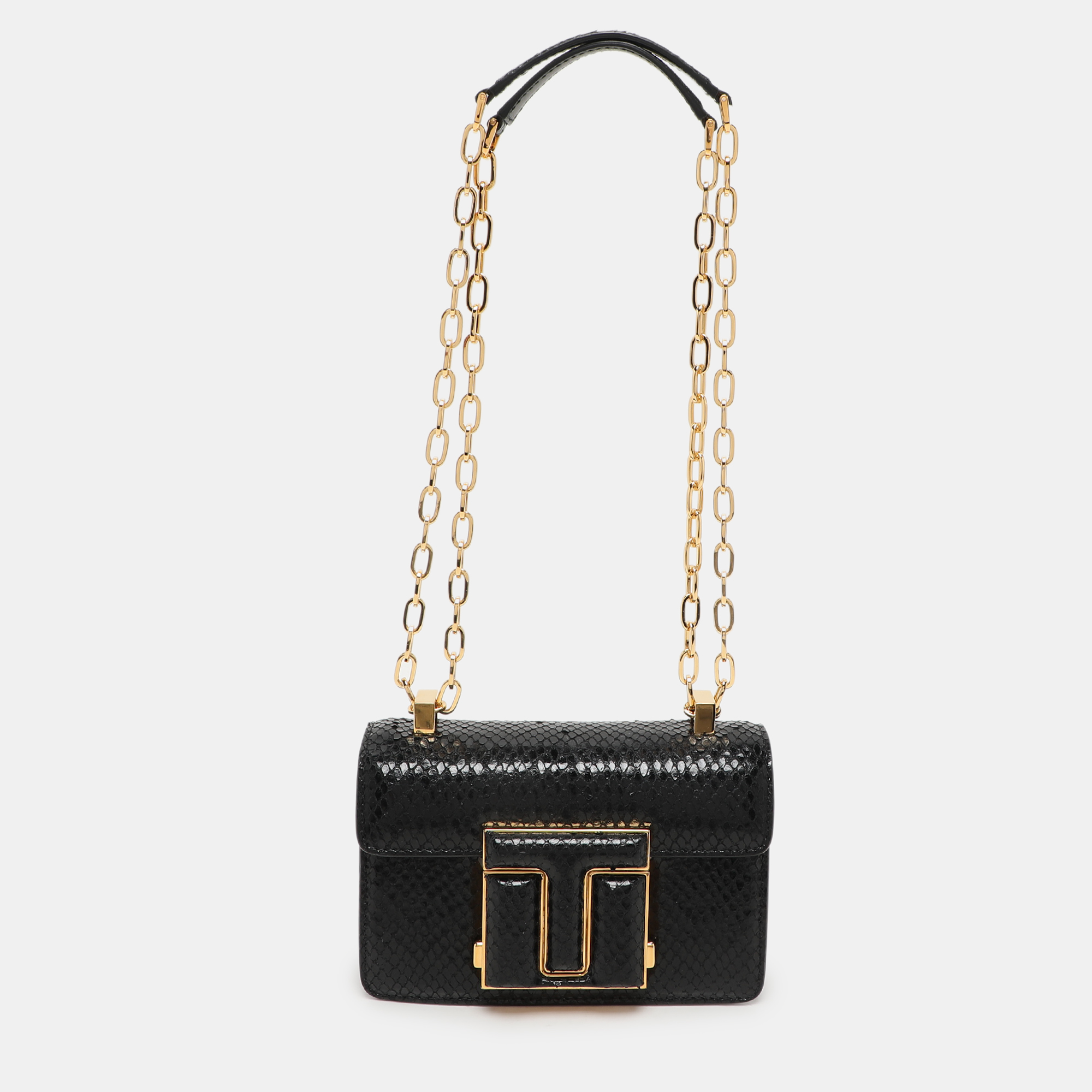 

Tom Ford Black Python Embossed Leather T-clasp Shoulder Bag