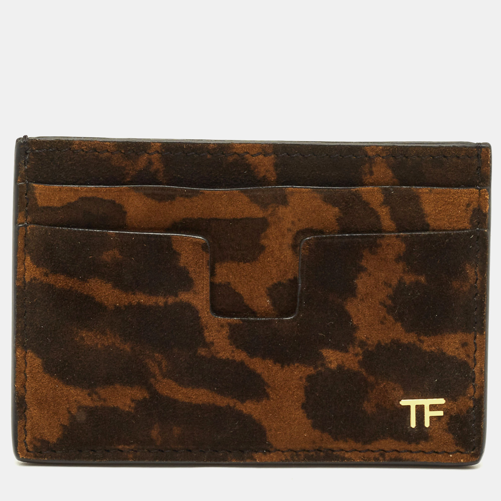 

Tom Ford T Line Brown Leopard Print Suede Card Holder