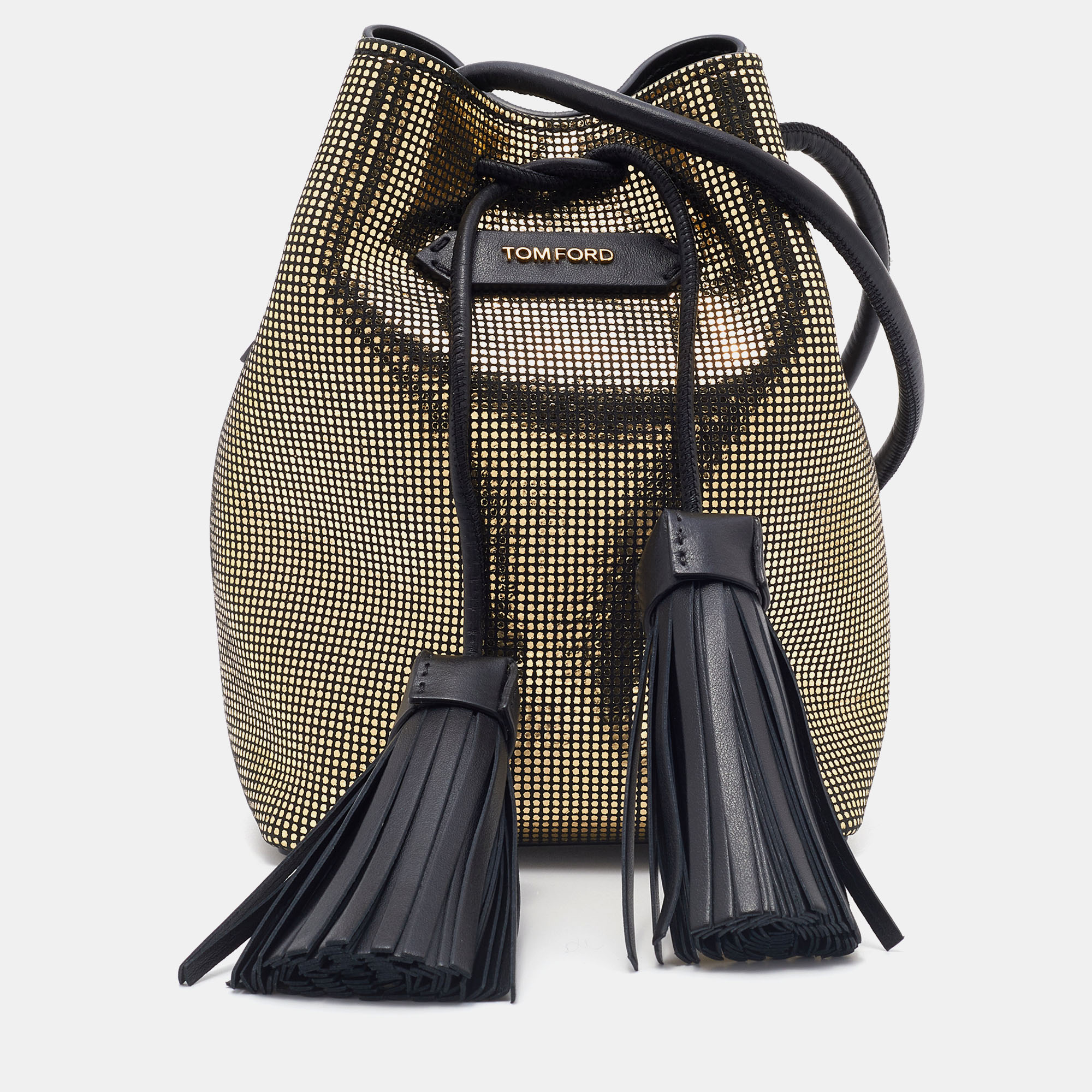 Tom Ford Gold Leather Tassel Drawstring Bucket Bag