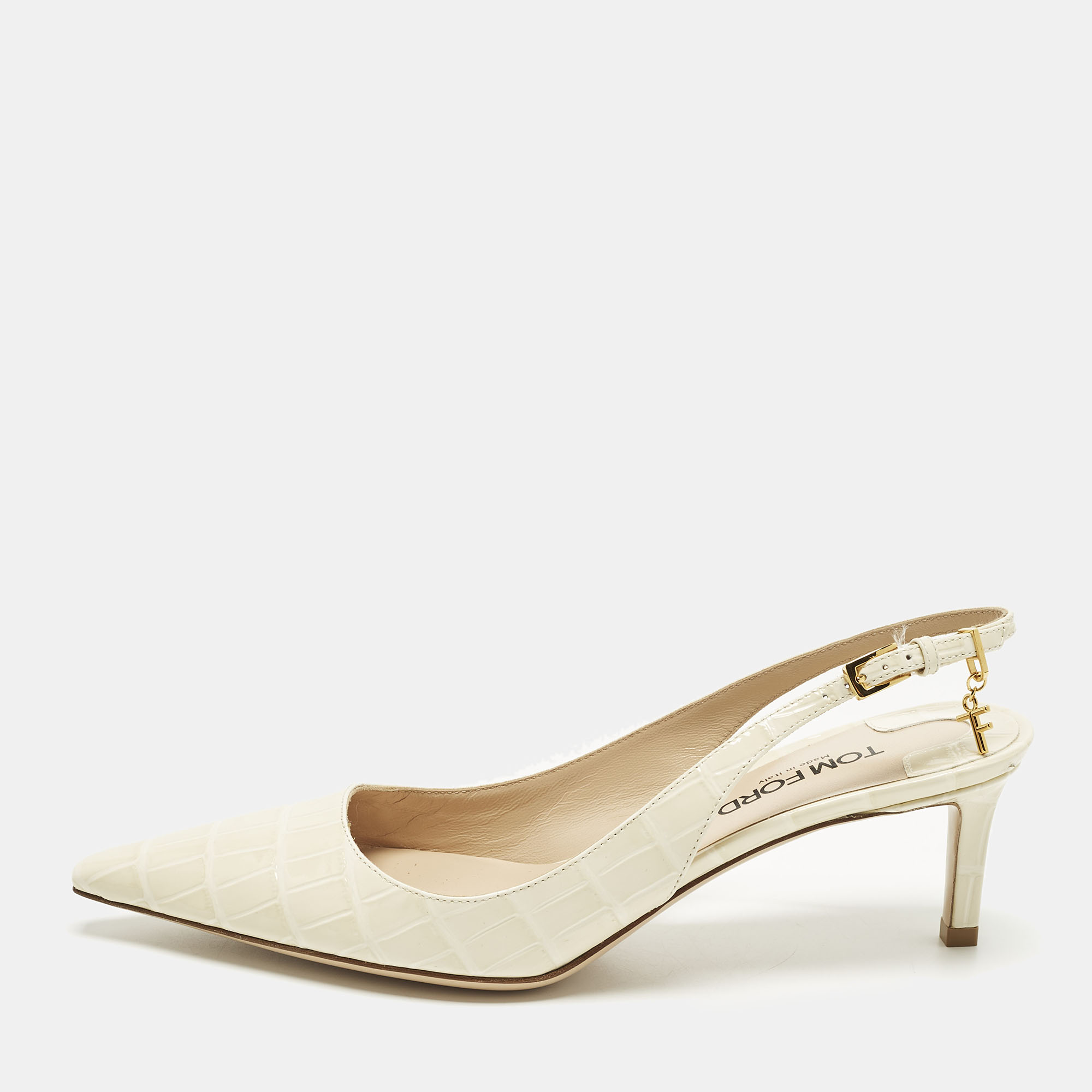

Tom Ford Size  Cream Croc Embossed Patent Leather Slingback Pumps