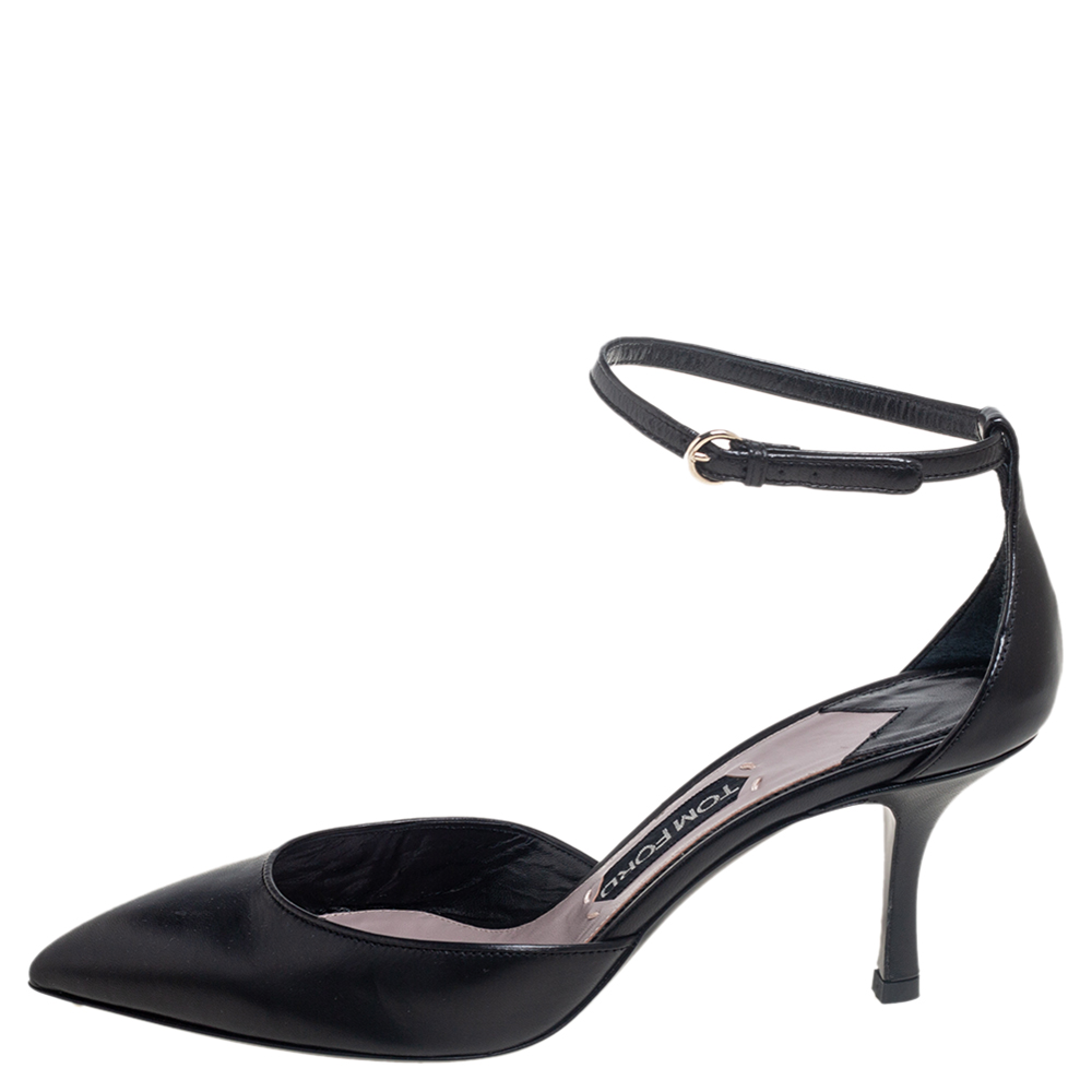 

Tom Ford Black Leather Ankle Strap Pointed Toe Pumps Size