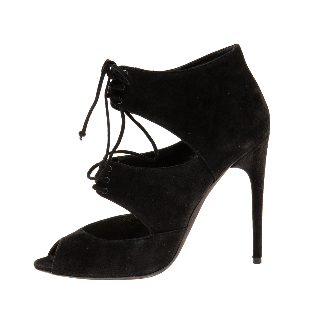 

Tom Ford Black Suede Open Toe Ankle Booties Size