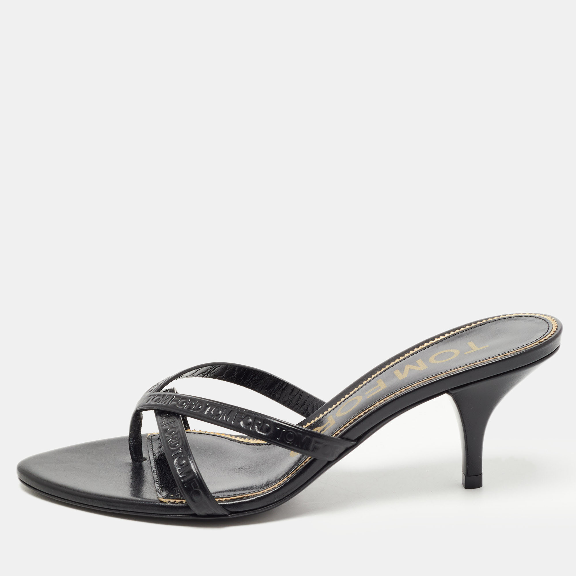 Tom Ford Black Leather Logo Printed Slide Sandal Size 36 Tom Ford | TLC