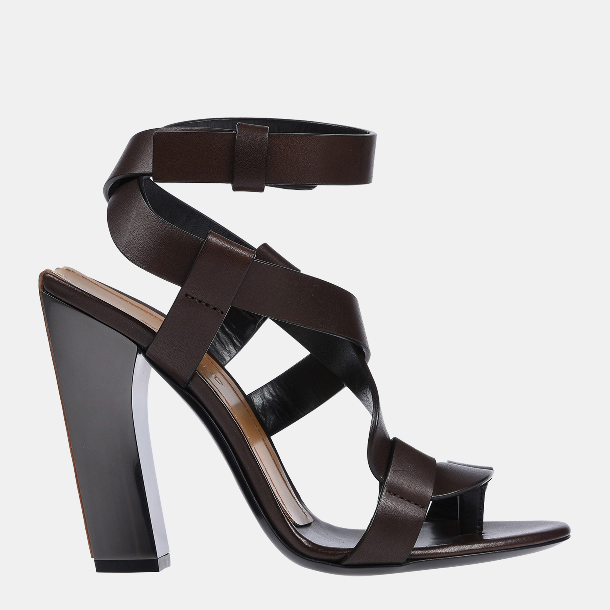 Pre-owned Tom Ford Leather Ankle Strap Sandals 39 In Brown